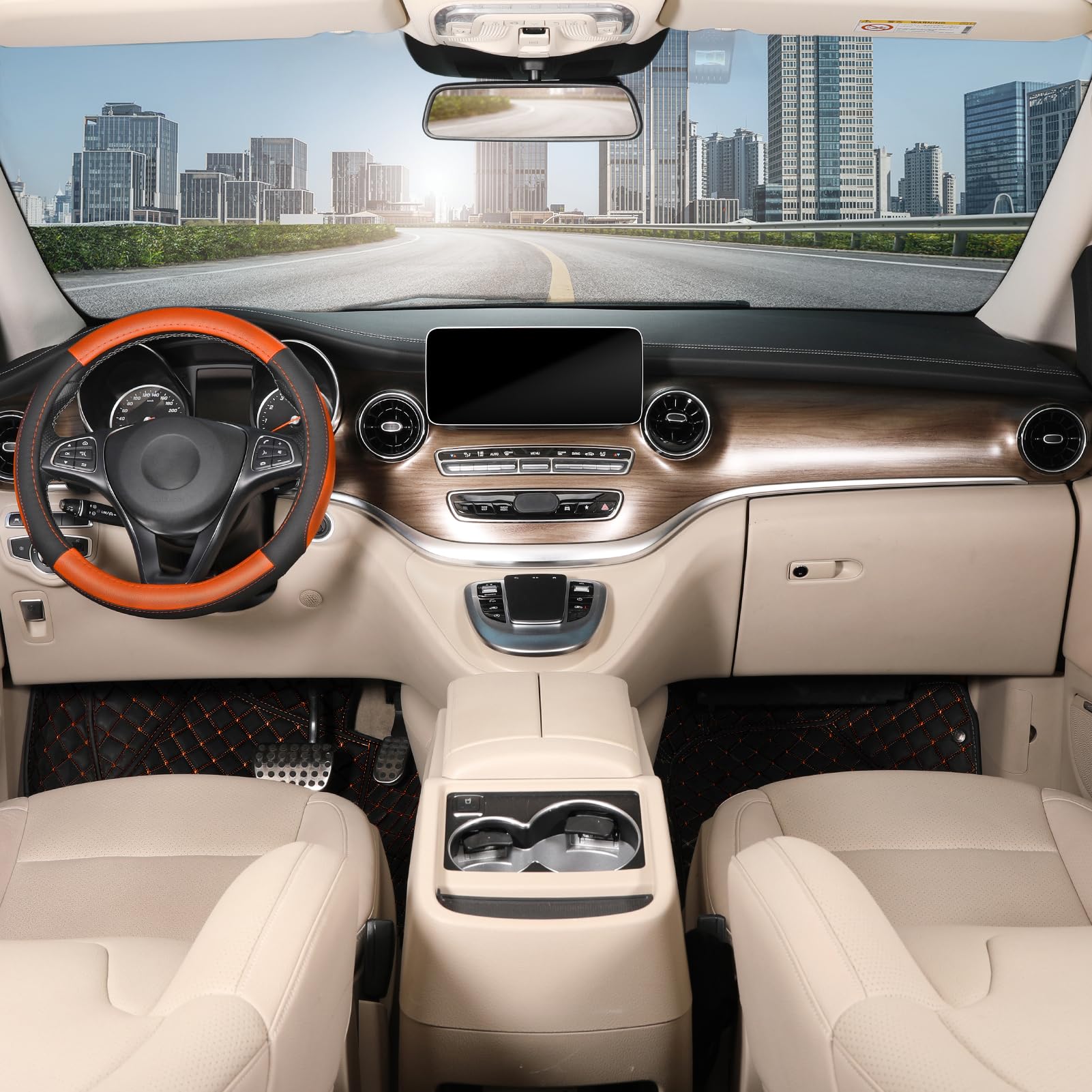 Seg Direct Steering Wheel Cover For Car, Standard Size 14.5-15 Inch, Auto Interior Accessories, Black And Orange