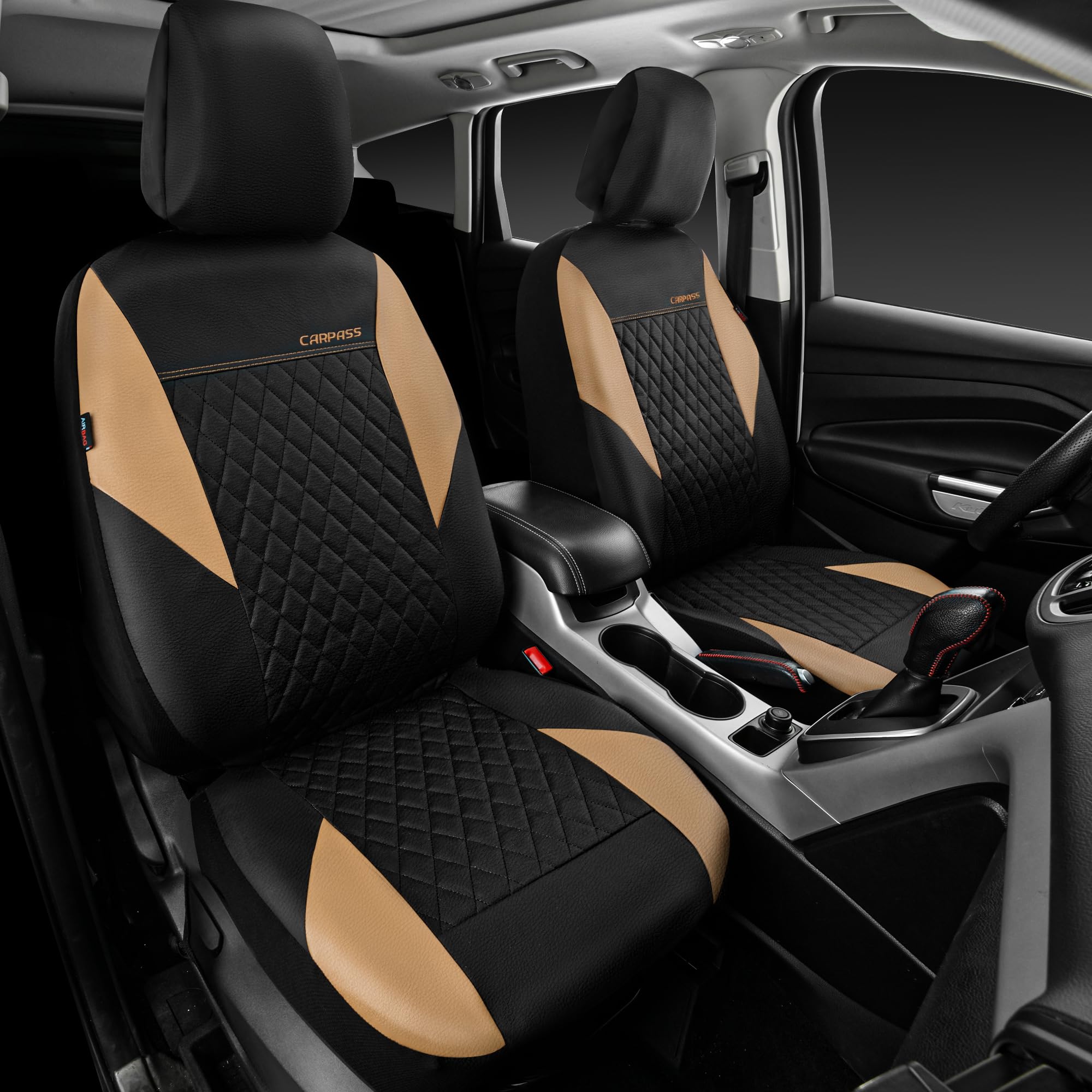 Car Pass Quilting Leather Front Seat Covers, Automotive Waterproof Deluxe Pu Premium Vinyl Luxury Two Front Seats Only Universal