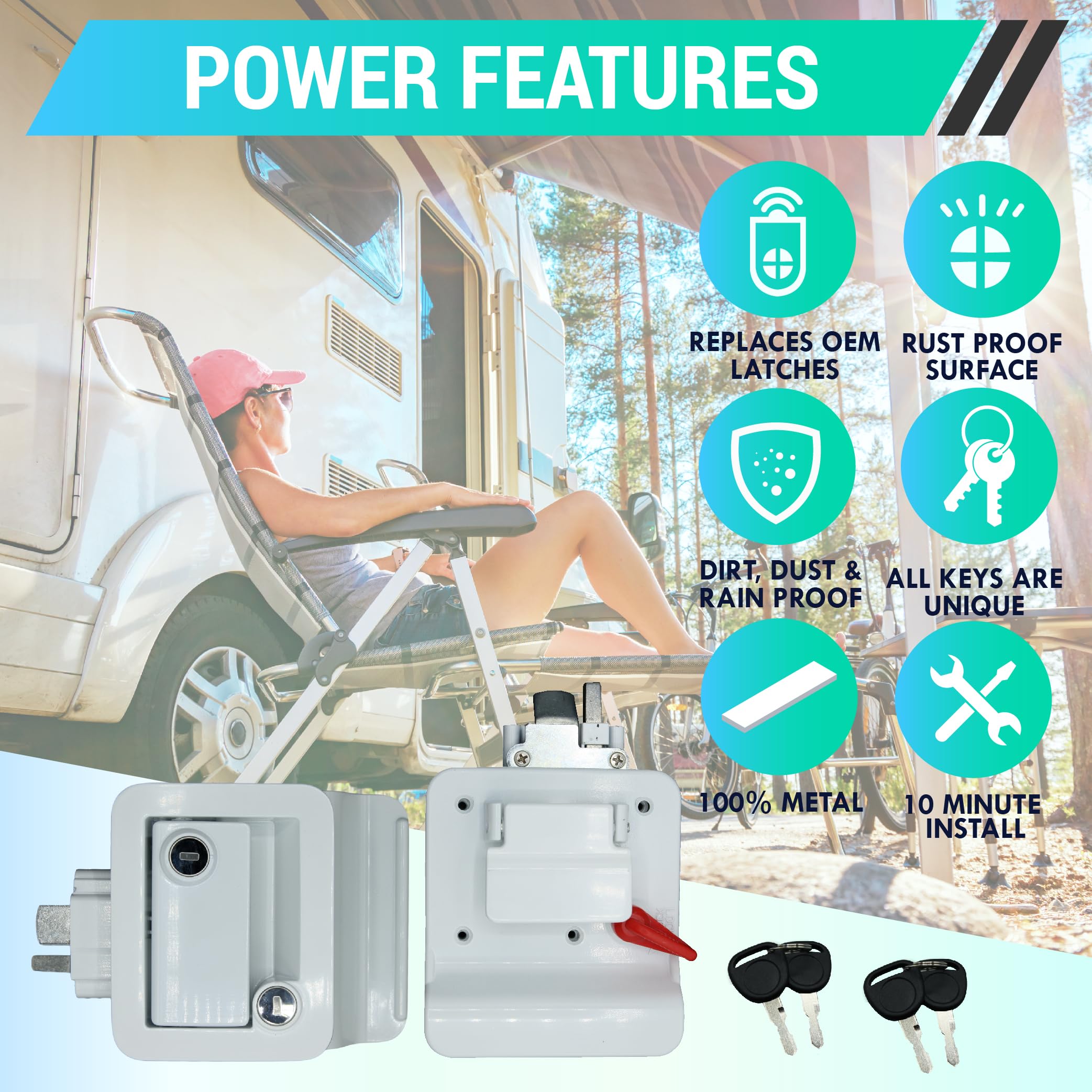 Latch.It White Rv Door Latch | Rv Door Locks For Travel Trailers | 100% Metal Camper Door Lock W/ 4 Keys | Only Fits 2.75''X3.75