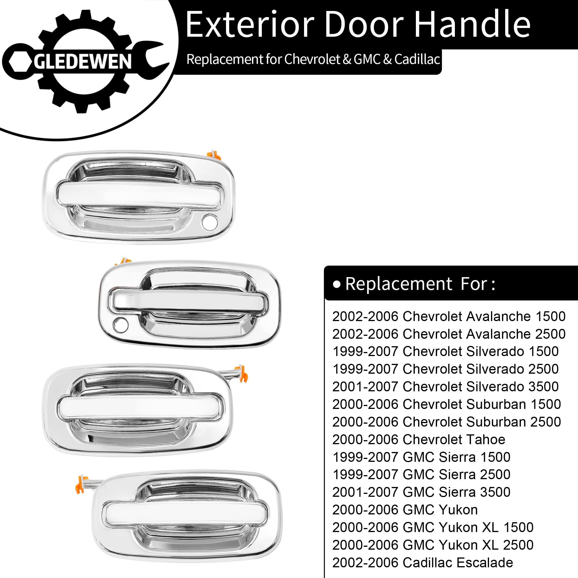 Exterior Door Handles Set, Compatible With 1999-2007 Chevy Silverado Suburban Tahoe Avalanche, Gmc Sierra Yukon, Cadillac Escala