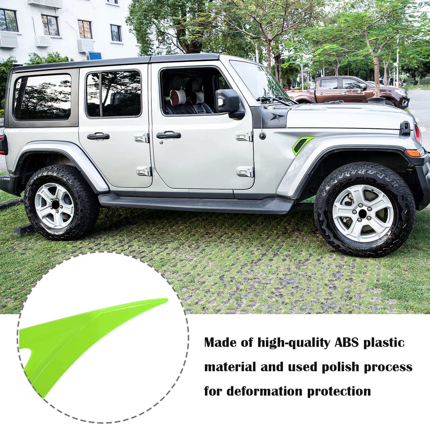 Bonbo 2Pcs Exterior Accessories Wheel Eyebrow Side Air Conditioning Vent Outlet Cover Trim For Jeep Wrangler Jl Jlu Sports Sahara Freedom Rubicon Unlimited Gladiator Jt 2018-2023 (Green)