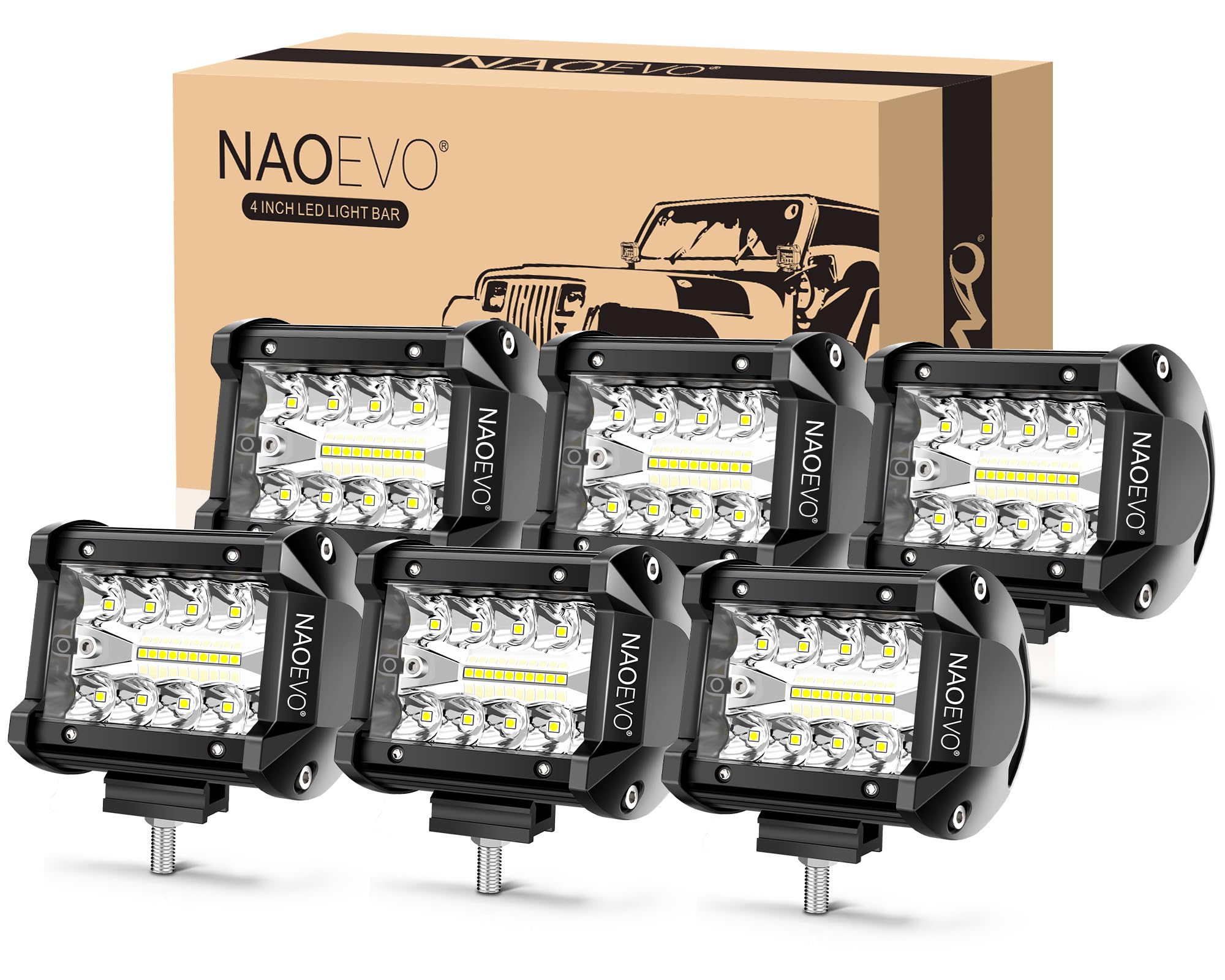 Naoevo 4 Inch Led Pod Lights, 360W 36,000Lm Led Fog/Driving/Off Road Lights With Spot Flood Combo, Cube Pods For Truck Boat Atv