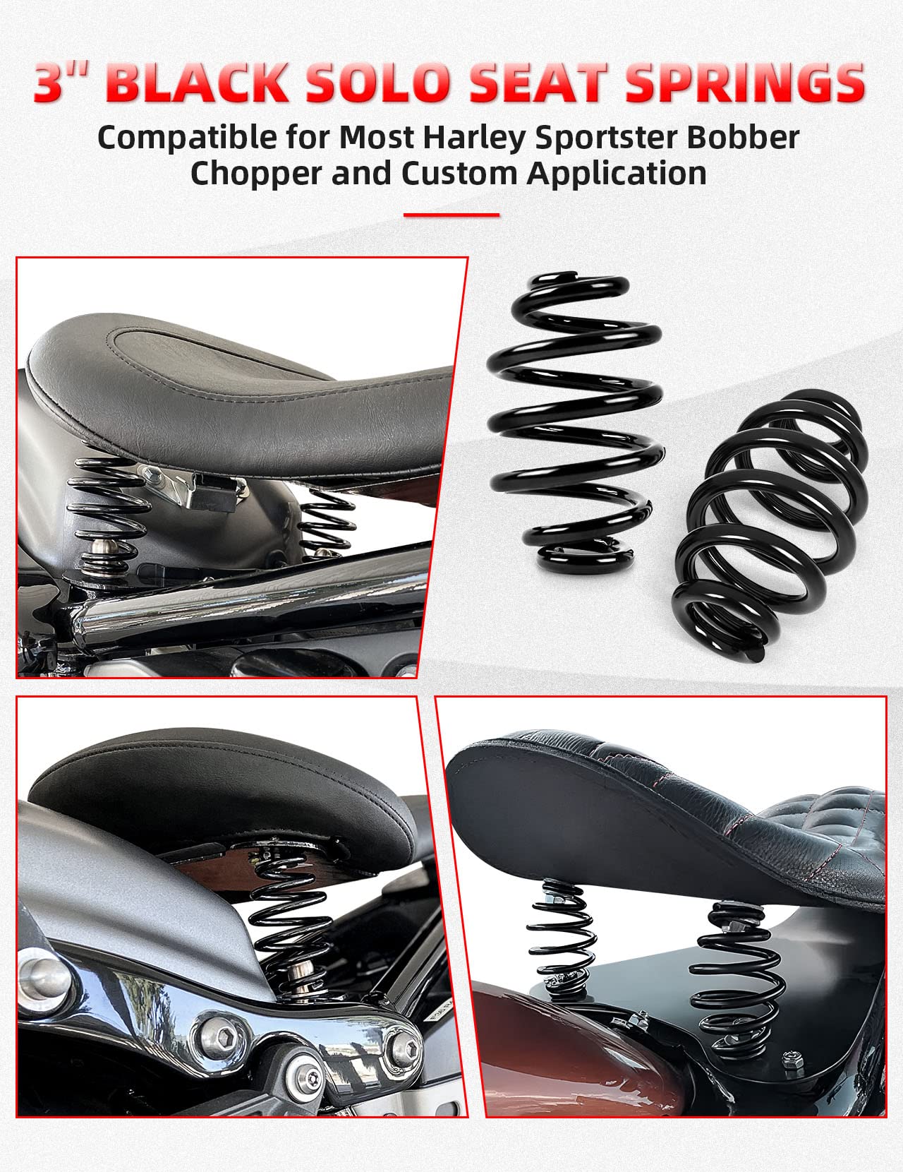 Amazicha Black Solo Seat Springs 3 Fit For Harley Davidson Chopper Bobber Softail Sportster
