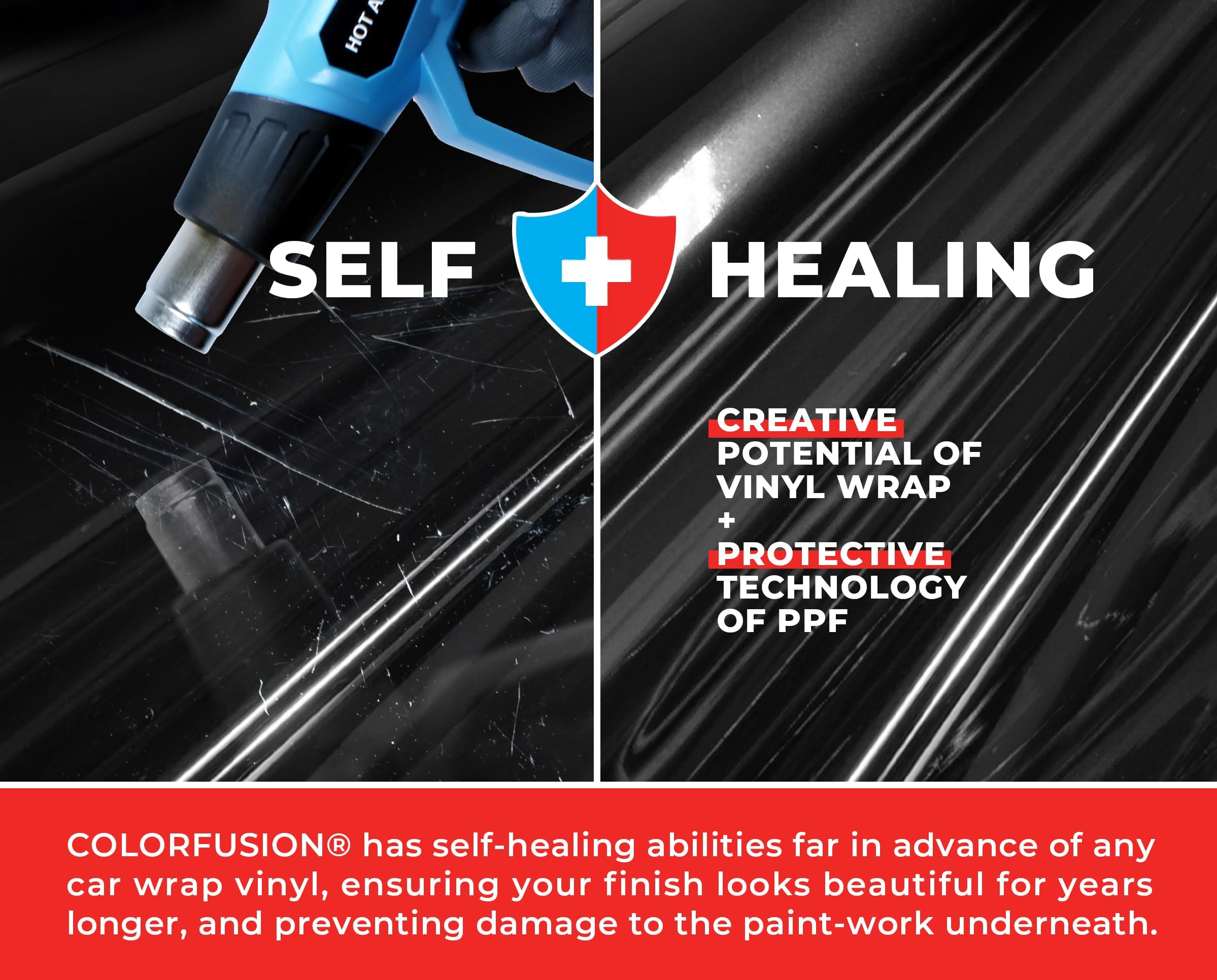 Colorfusion Ppf By Vvivid, Gloss Piano Black Dry Apply Ppf Vinyl Car Wrap Roll 10Ft X 5Ft