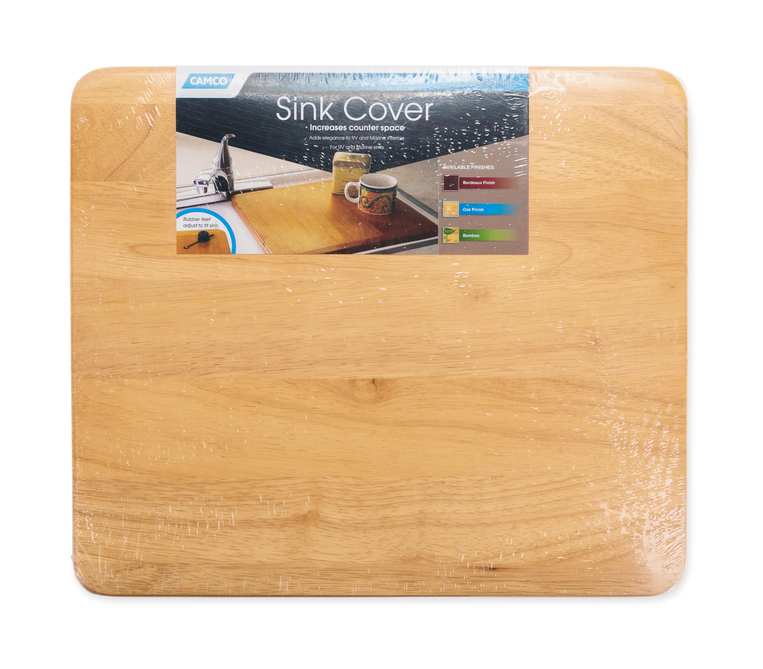Camco Camper/Rv Sink Cover | Features Adjustable Legs W/Non-Slip Feet & Solid Oak Hardwood Top W/Non-Toxic Gloss Finish | Top Measures 13” X 15” | Great For Rvs, Campers, Boats & More (43431)