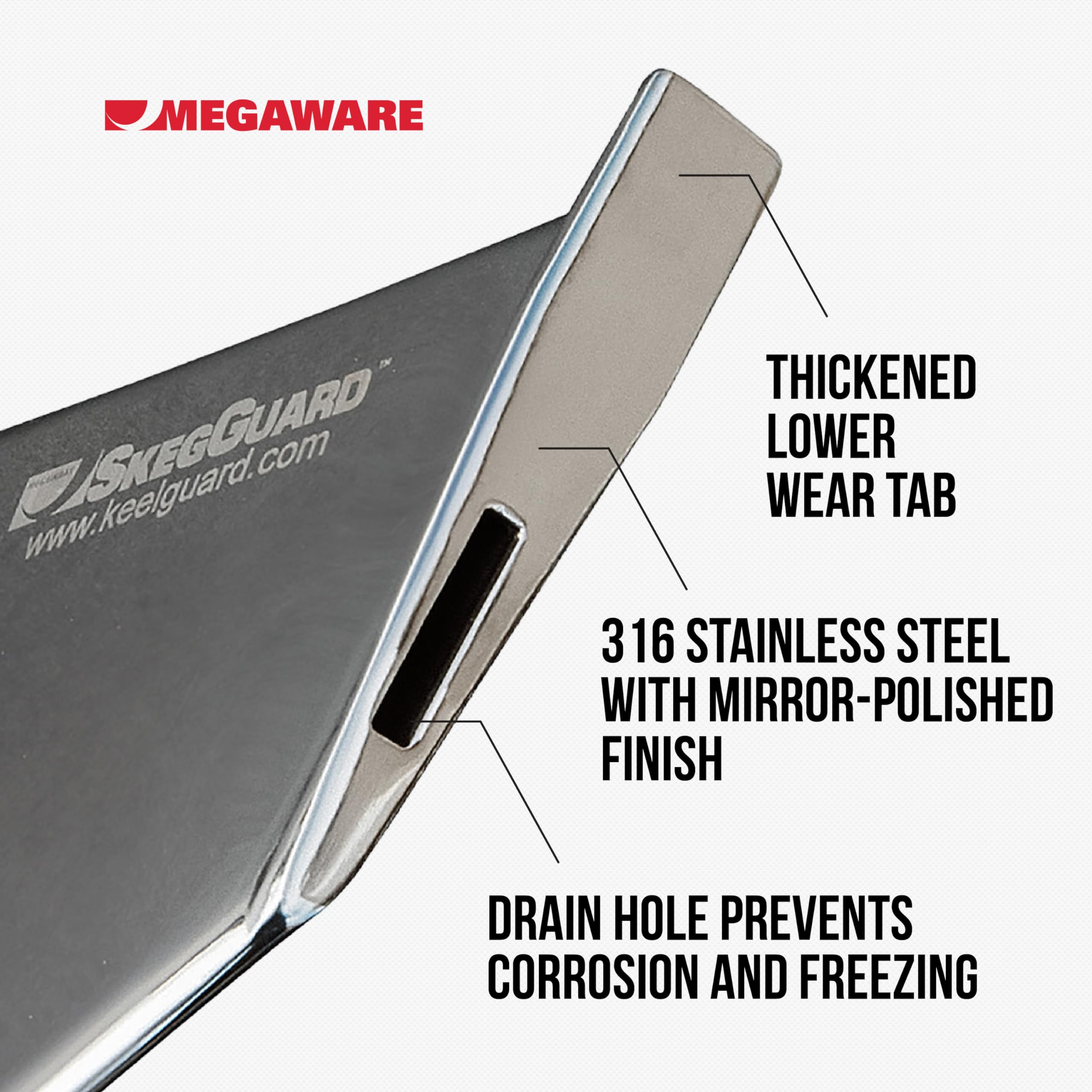 Megaware Skegguard 27321 Skeg Protector With Drain Protects Against Ramp Dragging - Fits Yamaha 50-60Hp 4 Stroke High Thrust 200