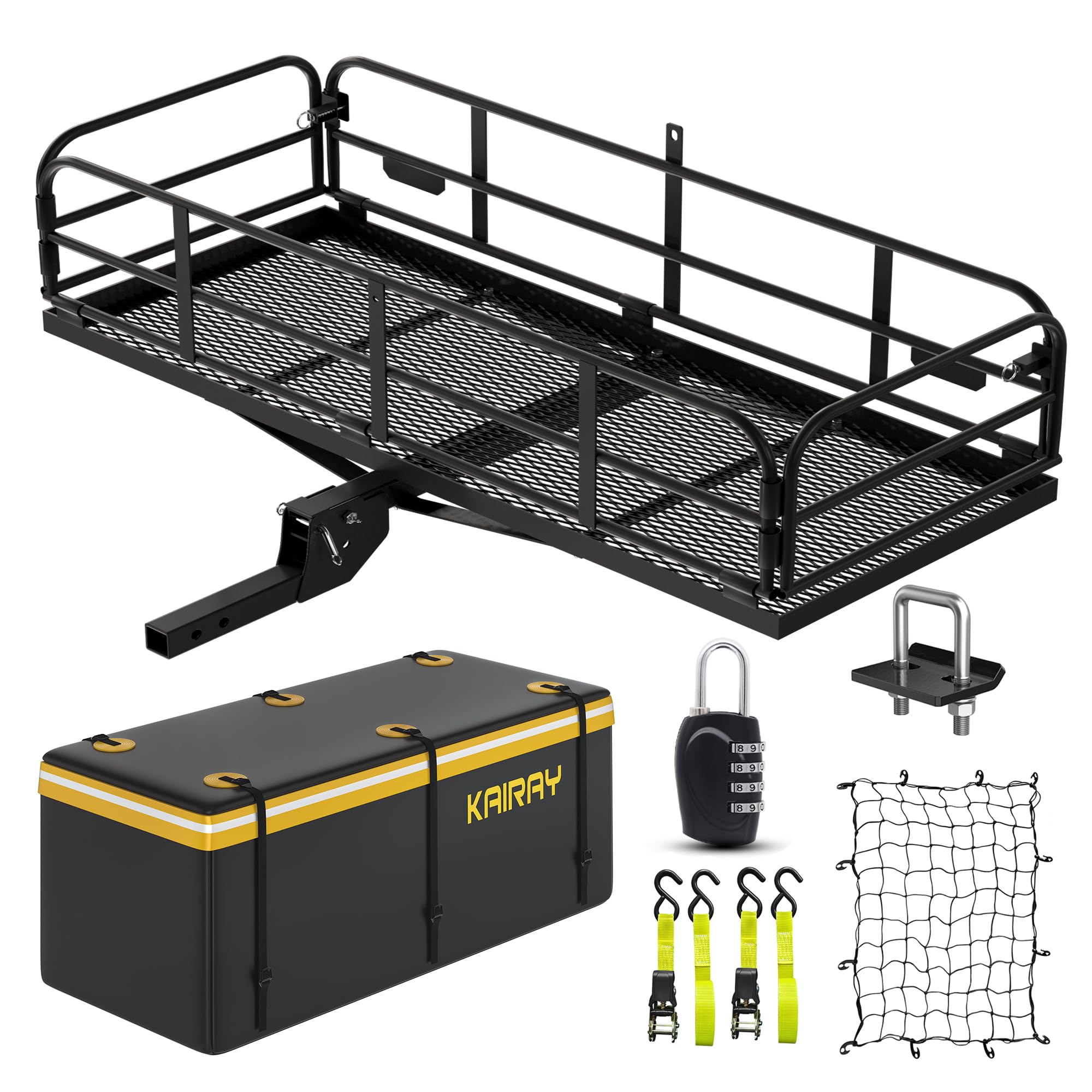 Kairay 500 Lbs Heavy Duty Hitch Mount Cargo Carrier 60''X24''X14.4'' Folding Rear Luggage Rack Basket Fits 2'' Receiver For Car