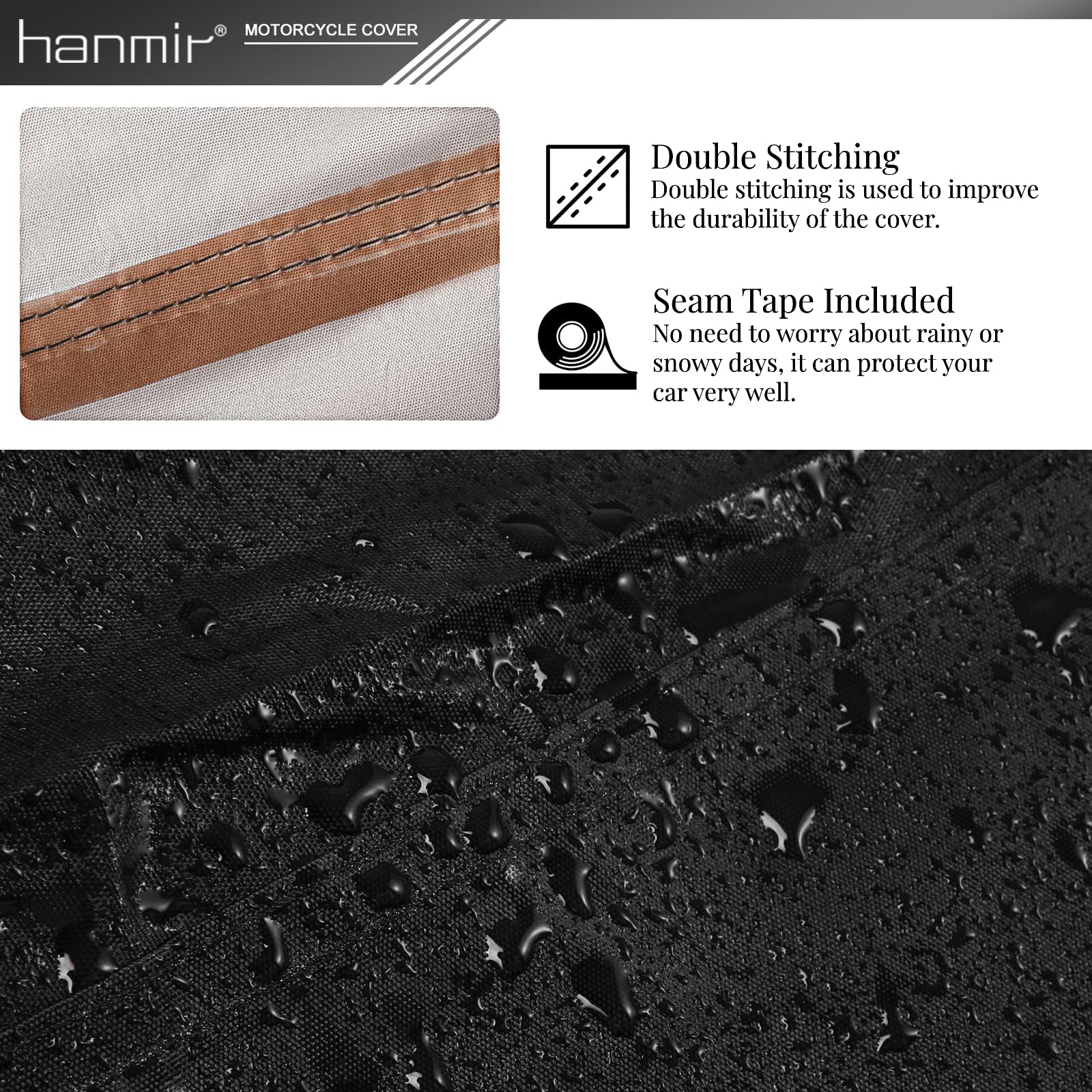 Motorcycle Cover,Motorbike Cover All Season Universal Weather Waterproof Outdoor Uv Protection With 4 Reflective Strips & Storag