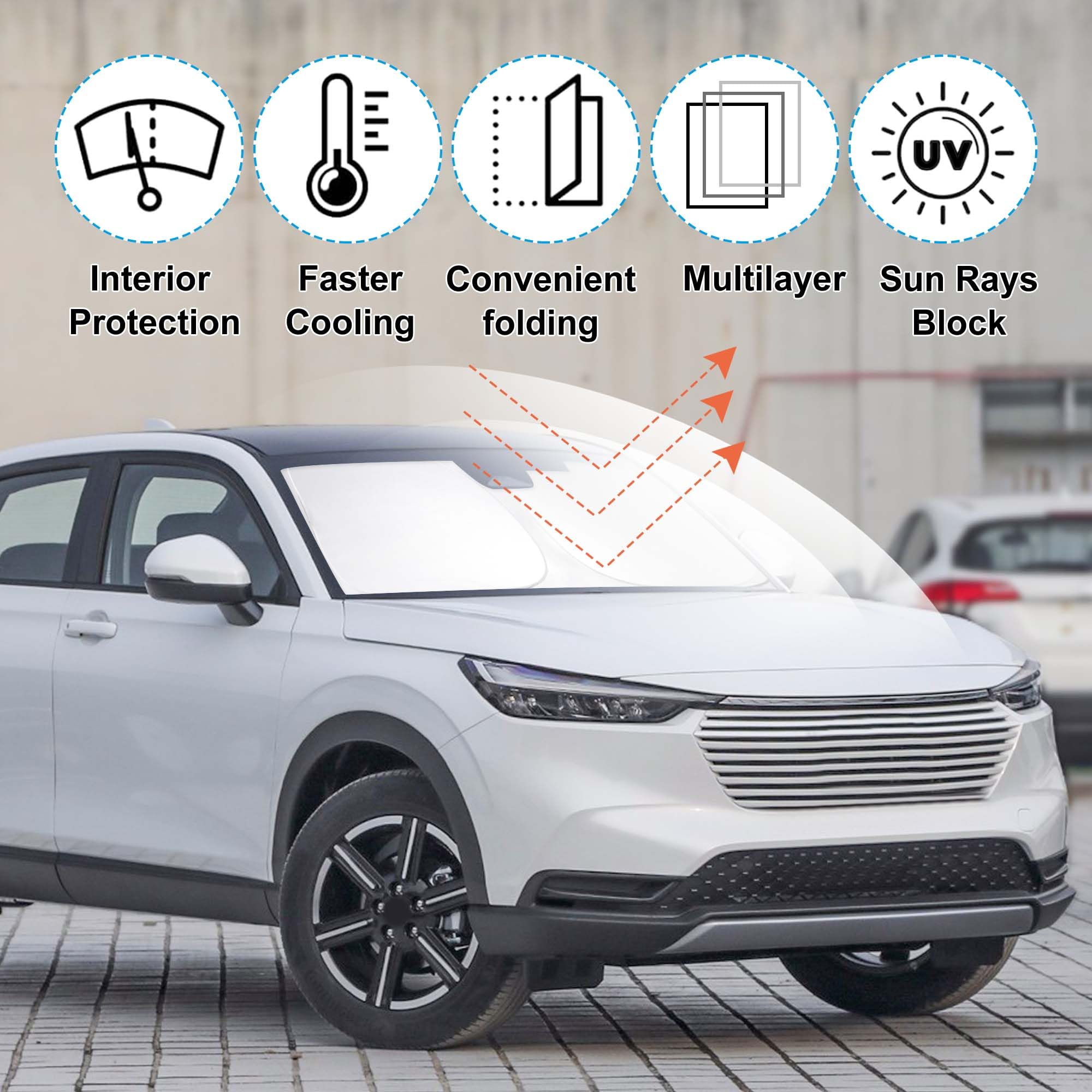 Yycke Windshield Sun Shade Accessories Compatible With 2023-2024 2025 Hrv Hr-V For Honda Foldable Sunshade Sun Visor Blocks Uv