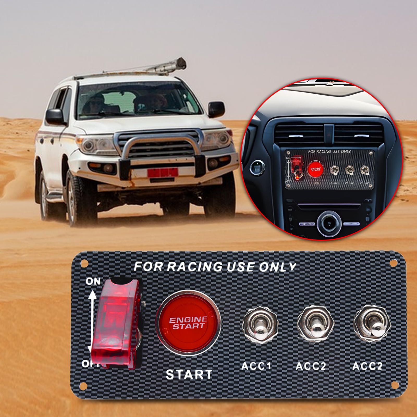 Geloo Ignition Switch Panel 12V Racing Car Engine Start Push Button Switch Panel Carbon Fiber Led Toggle Switches For Race Car R
