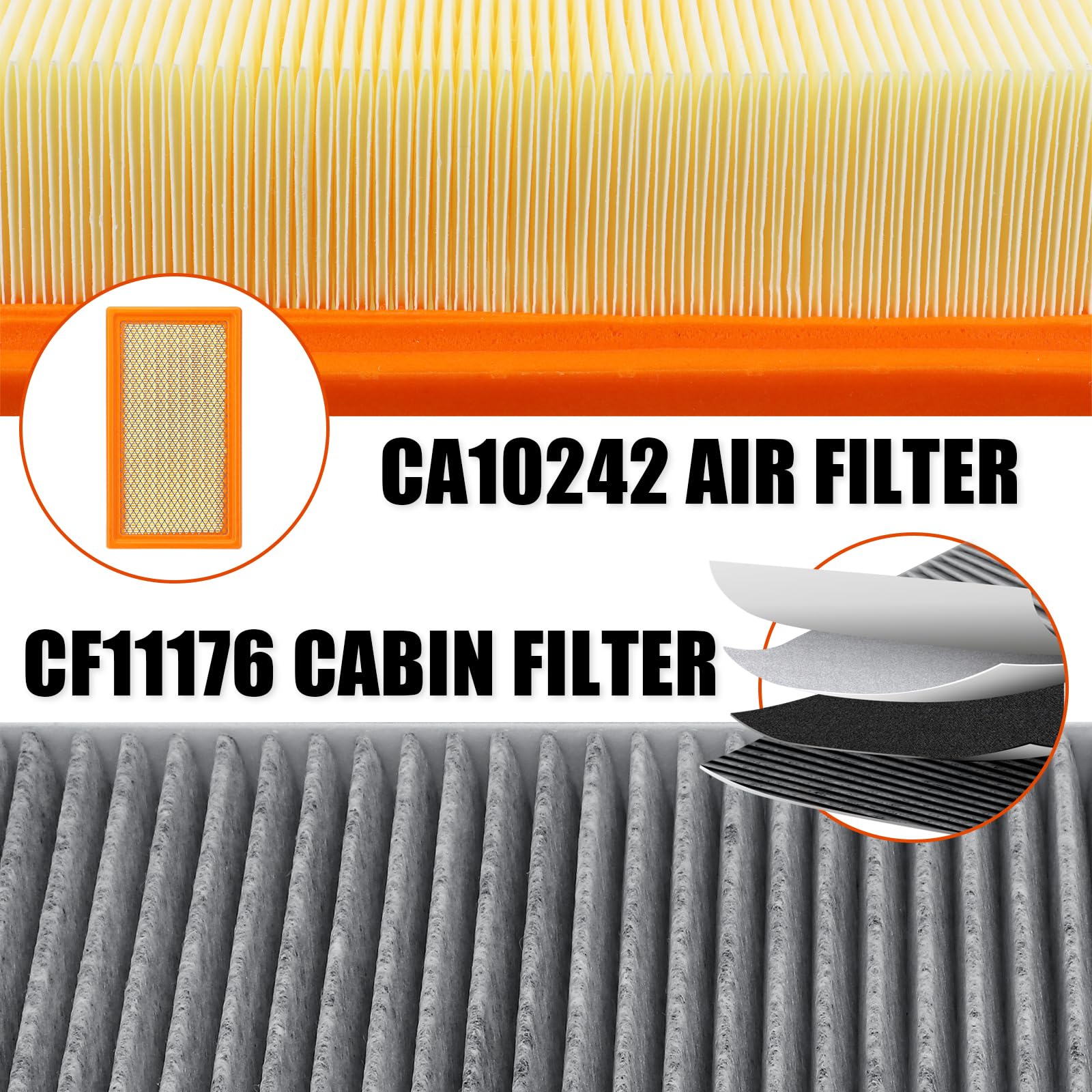 CA10242 and CF11176 Cabin Filter Set, Engine Air AC Filter Kit Compatible with Ford Explorer 2011-2019,Flex 2010-2019.