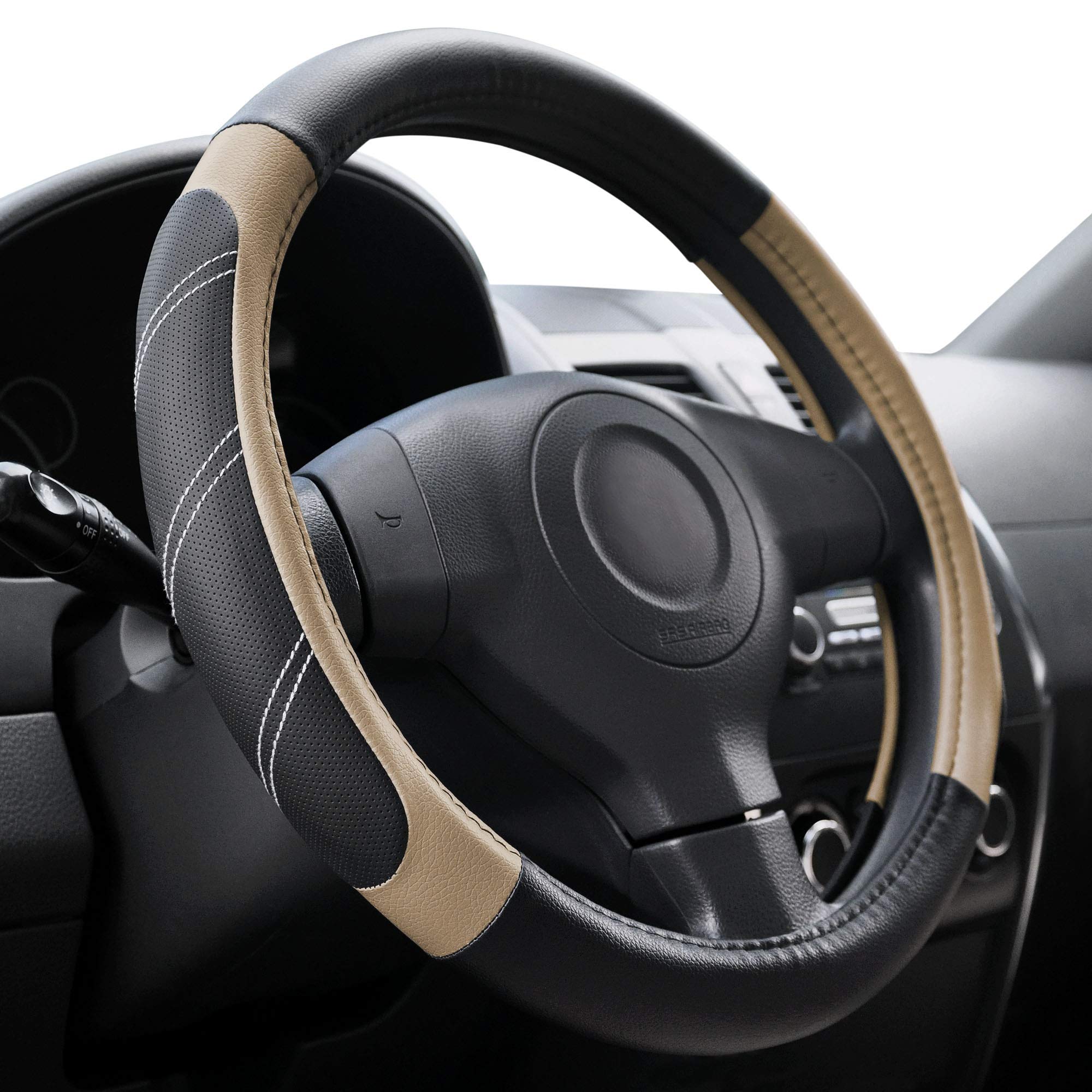 Elantrip Steering Wheel Cover Leather 15 1/2 To 16 Inch Universal Large Soft Grip Breathable For Car Truck Suv Jeep Anti Slip Be