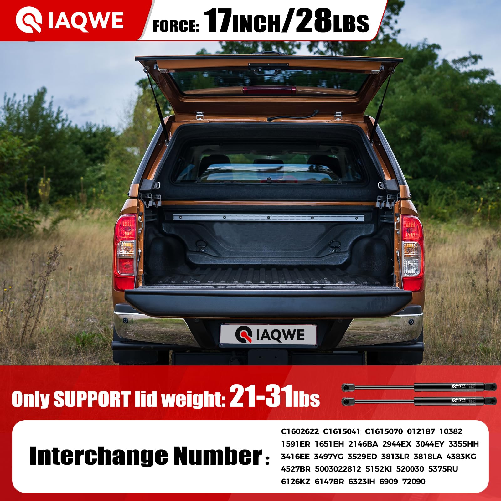 C16-02622 17 28Lbs/127N Gas Struts Spring Shocks Lift Support For Leer Are Snugtop Camper Shell Truck Topper Rear Window Truck Cap Canopy Door Boat Hatch Toolbox Lid 2Pcs By Iaqwe