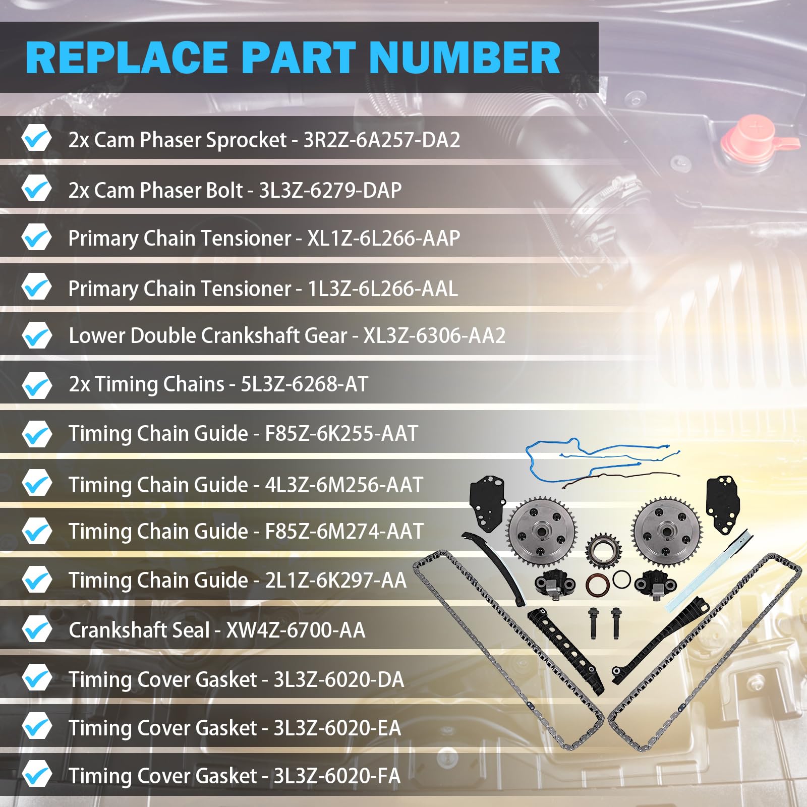 MNJWS 5.4 Timing Chain Kit & Cam Phaser Repair for 2005-2014 Ford F-150, F-250, F-350, Expedition, Lincoln Navigator, Mark LT