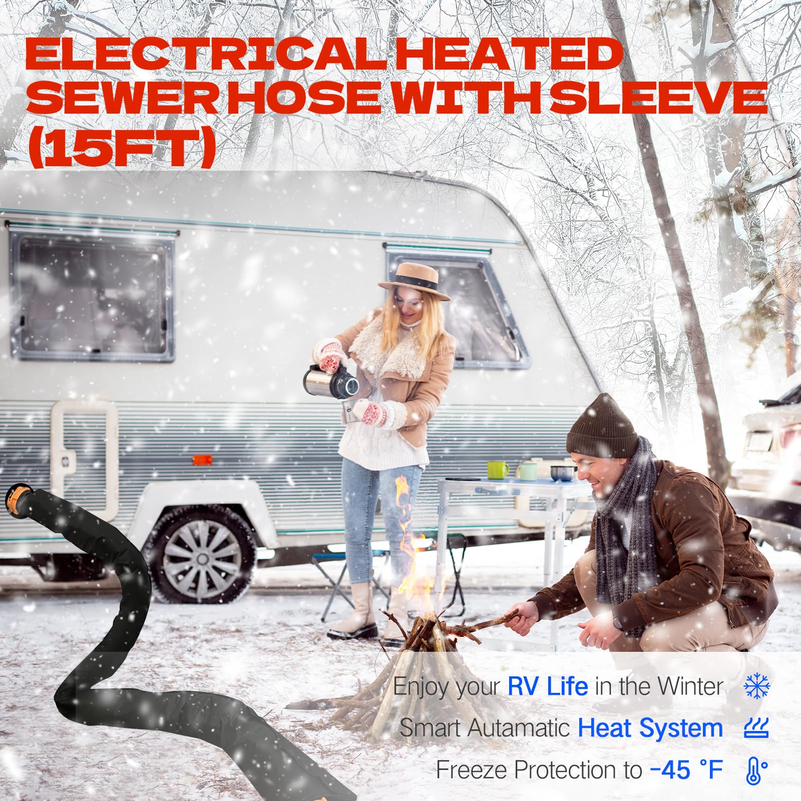 Rehoseup 15Ft Sewer Hose With Heated Sleeve,Black Rv Sewer Hose Kit ,Sewer Hose For Rv Camper/Rv Accessories