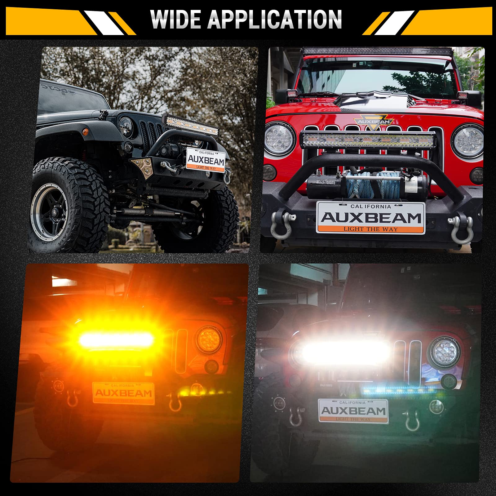 Auxbeam 20 Inch Led Light Bar 420W 6 Modes Amber White Strobe Light, Off-Road Driving Light Spot Flood Combo Work Light With 16A