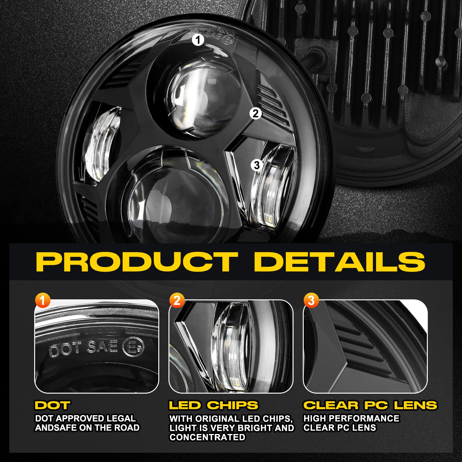 Lx-Light 51W 5-3/4 5.75 Inch Motorcycles Led Headlight With Emc Compatible With Iron 883 Dyna Street Bob Super Wide Glide Low Rider Night Rod Train Softail Deuce Custom Sportster,Black