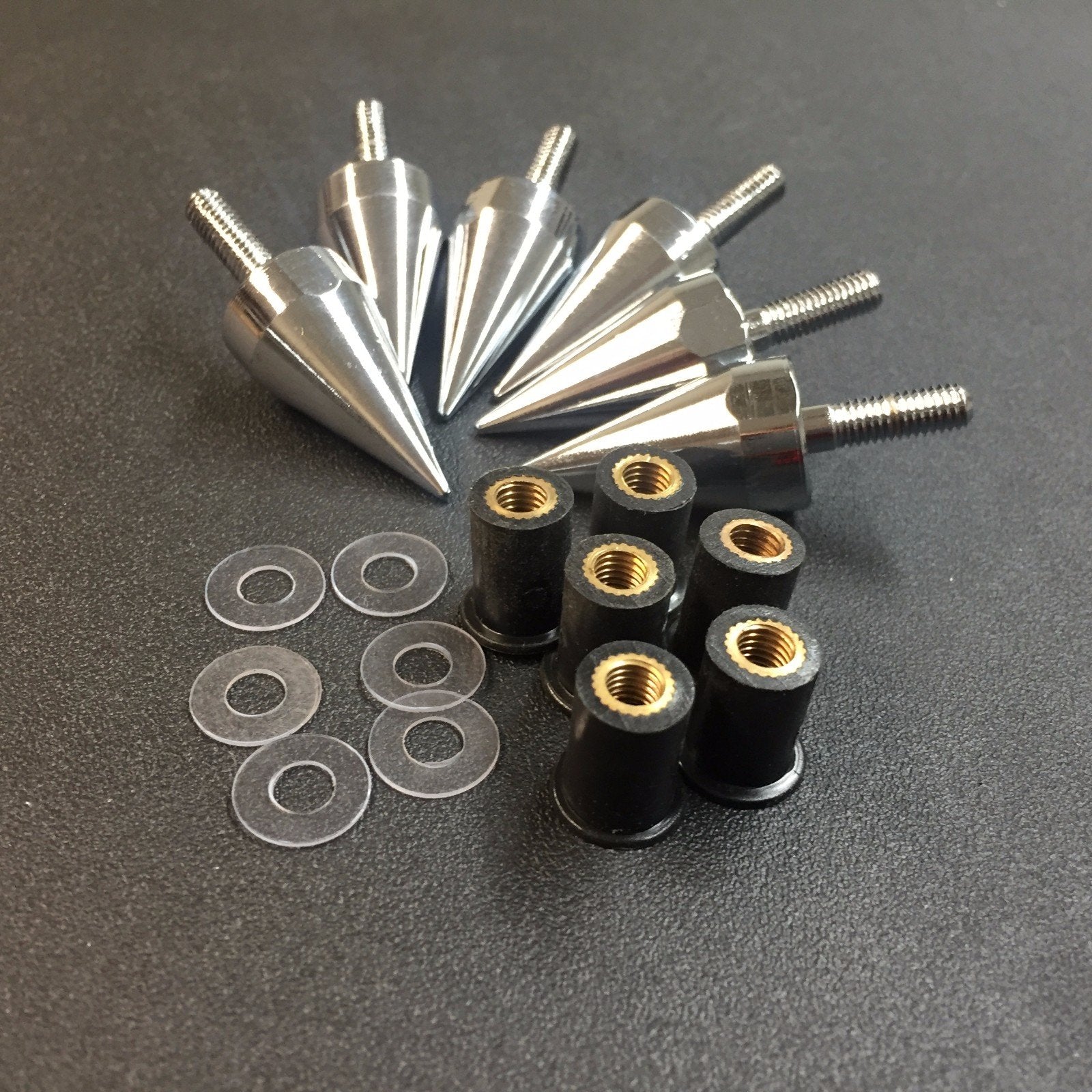 Httmt Mt218-002A- Universal Chrome Motorcycle Spike Bolts With Mounting Parts Compatible With Windscreen Fairings License Plate