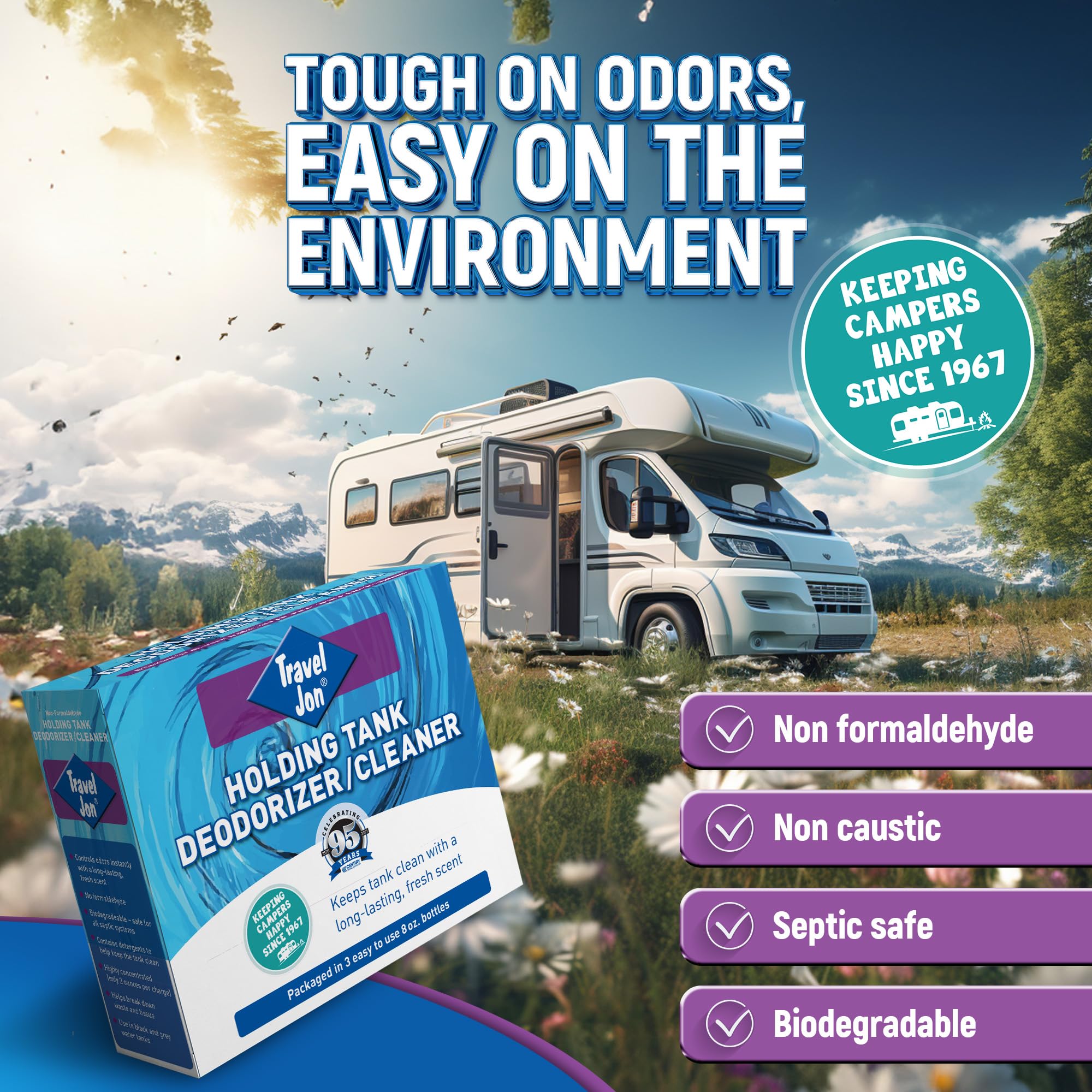 Travel Jon Rv Toilet Treatment - Gray & Black Tank Treatment, Holding Tank Waste Digester For Rv, Camper, Boat, & Porta Potty -