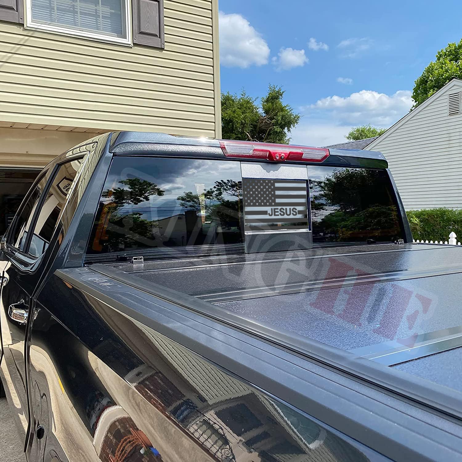 Xinghe For 2019-2025 Chevy Silverado Gmc Sierra, Rear Middle Window Jesus American Flag Decals Stickers, Matte Black Vinyl Stick