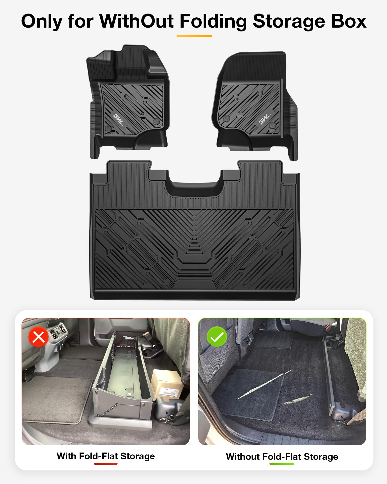 3W Floor Mats Custom Fit For Ford F150/F-150 Lightning Supercrew Cab 2015-2024 2025, Tpe All Weather Heavy Duty Car Accessories Full Set Car Liners Easy Cleaning (W/O Folding Under-Seat Storage Box)