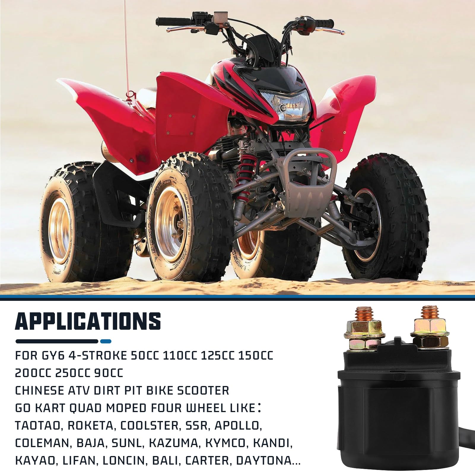 Locopow Gy6 Starter Solenoid Relay For 4-Stroke 50Cc 110Cc 125Cc 150Cc 200Cc 250Cc 90Cc Chinese Atv Dirt Pit Bike Scooter Go Kart Quad Moped Taotao Roketa Coolster Ssr Apollo Four Wheel Part Coleman