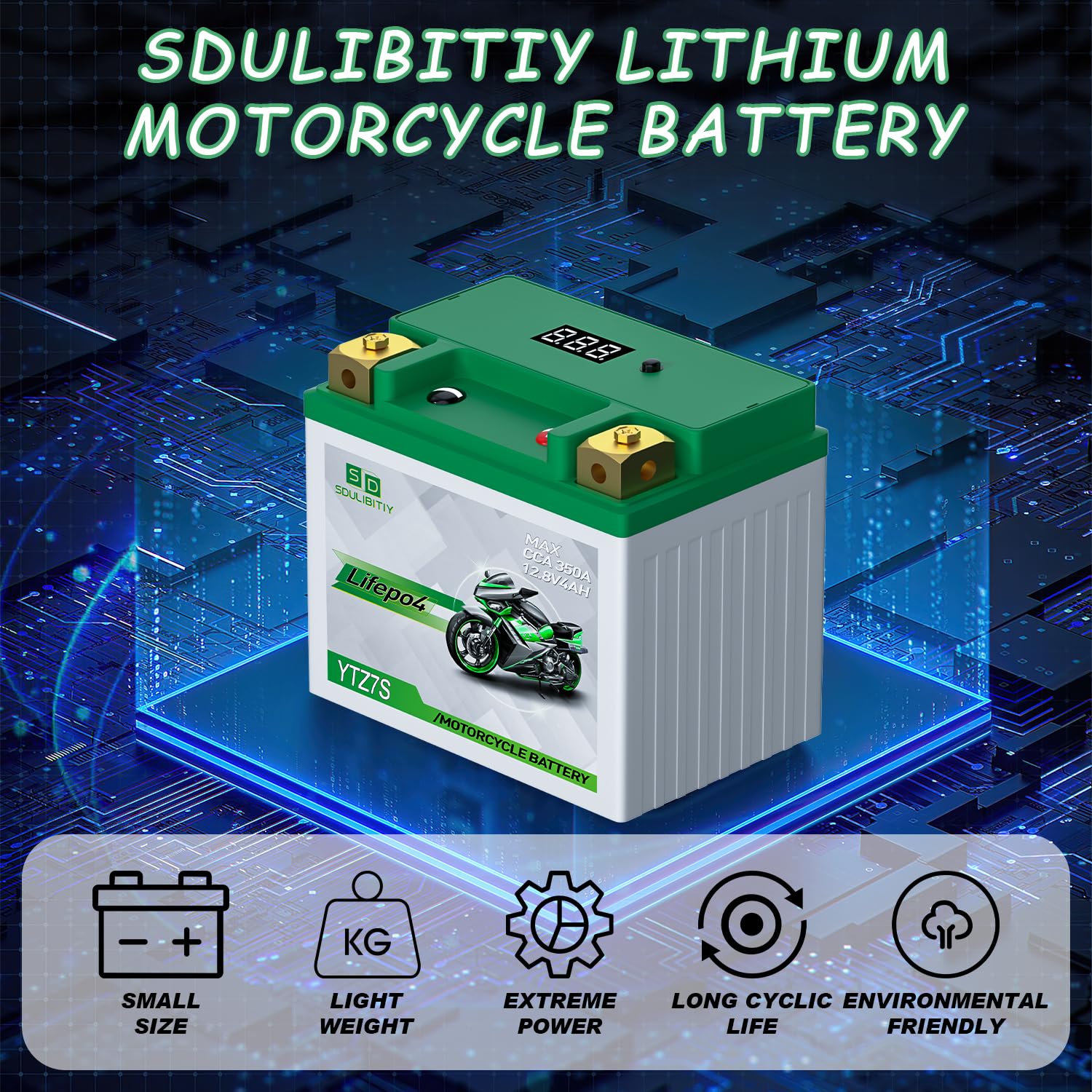 YTZ7S YTX5L-BS Lithium Motorcycle Battery LiFePO4 12V 4Ah 280-350CCA High Performance Power Sports, Compatible ATV, UTV, PWC, Se