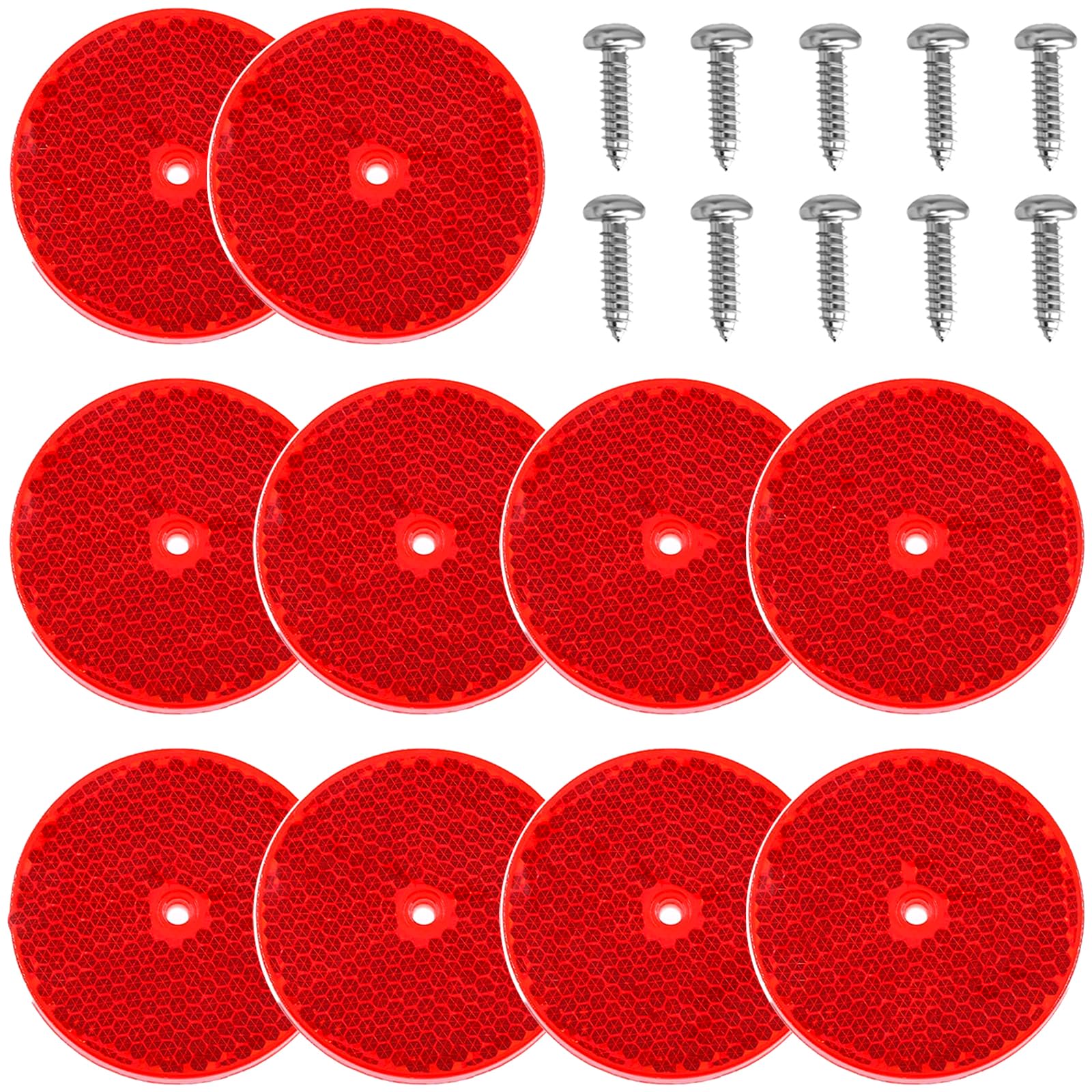 Smseace 10Pack Red Round Reflectors With 10Pcs Stainless Steel Screw Used For Mailboxes,Driveway,Tunnels,Post,Cars,Trailer Refle