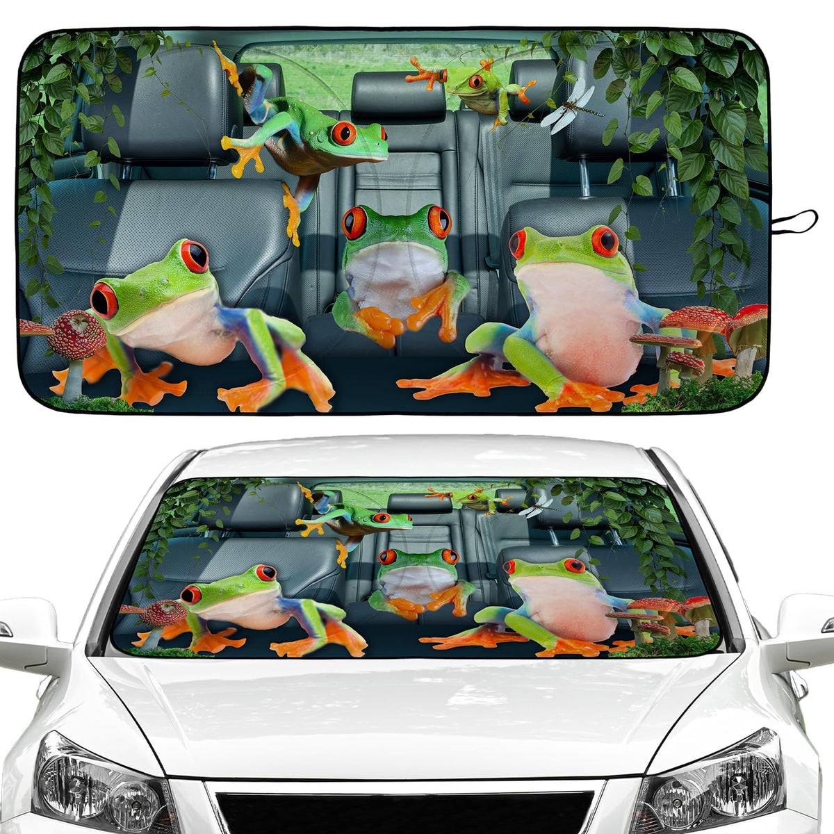 Frog Car Windshield Sun Shade Foldable Sunshade Front Window Cover Sun Visor Protector Accessories for Truck SUV (59x27.5 inches