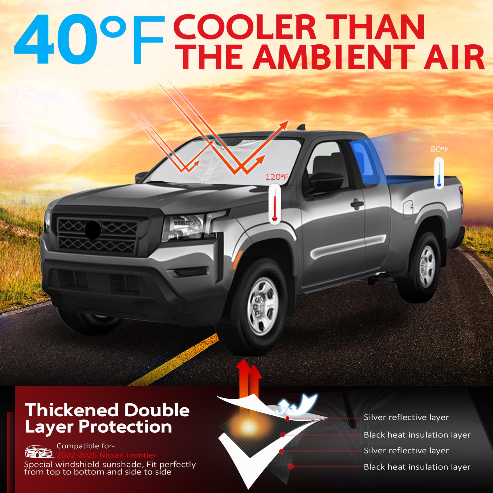 Kayzt Windshield Sun Shade For 2022-2025 Nissan Frontier Foldable Sunshade Front Window Custom Fit Car Accessories