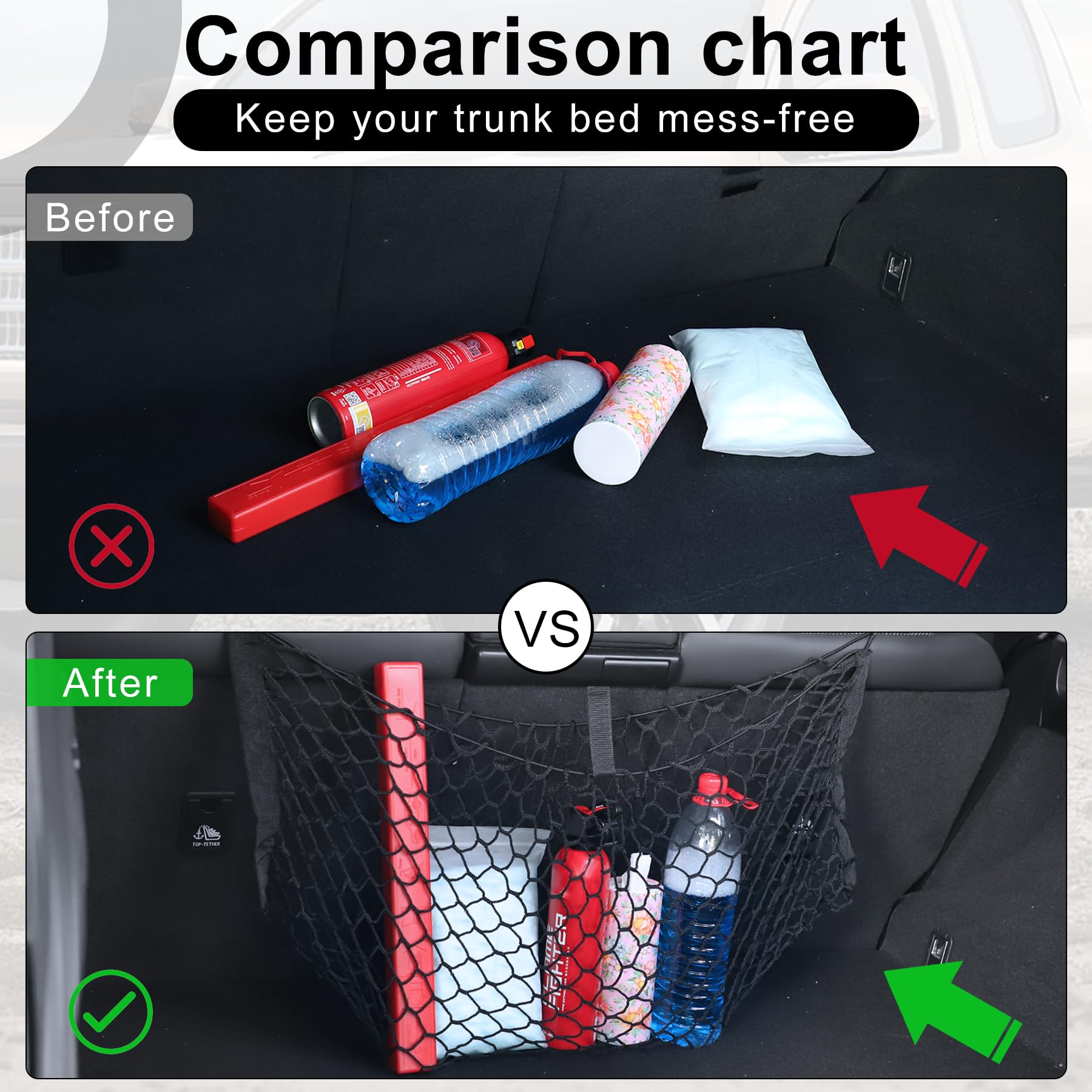 Amiss Cargo Net Stretchable, Car Exterior Accessories, Adjustable Elastic Trunk Storage Net With Hook For Suvs, Cars And Trucks