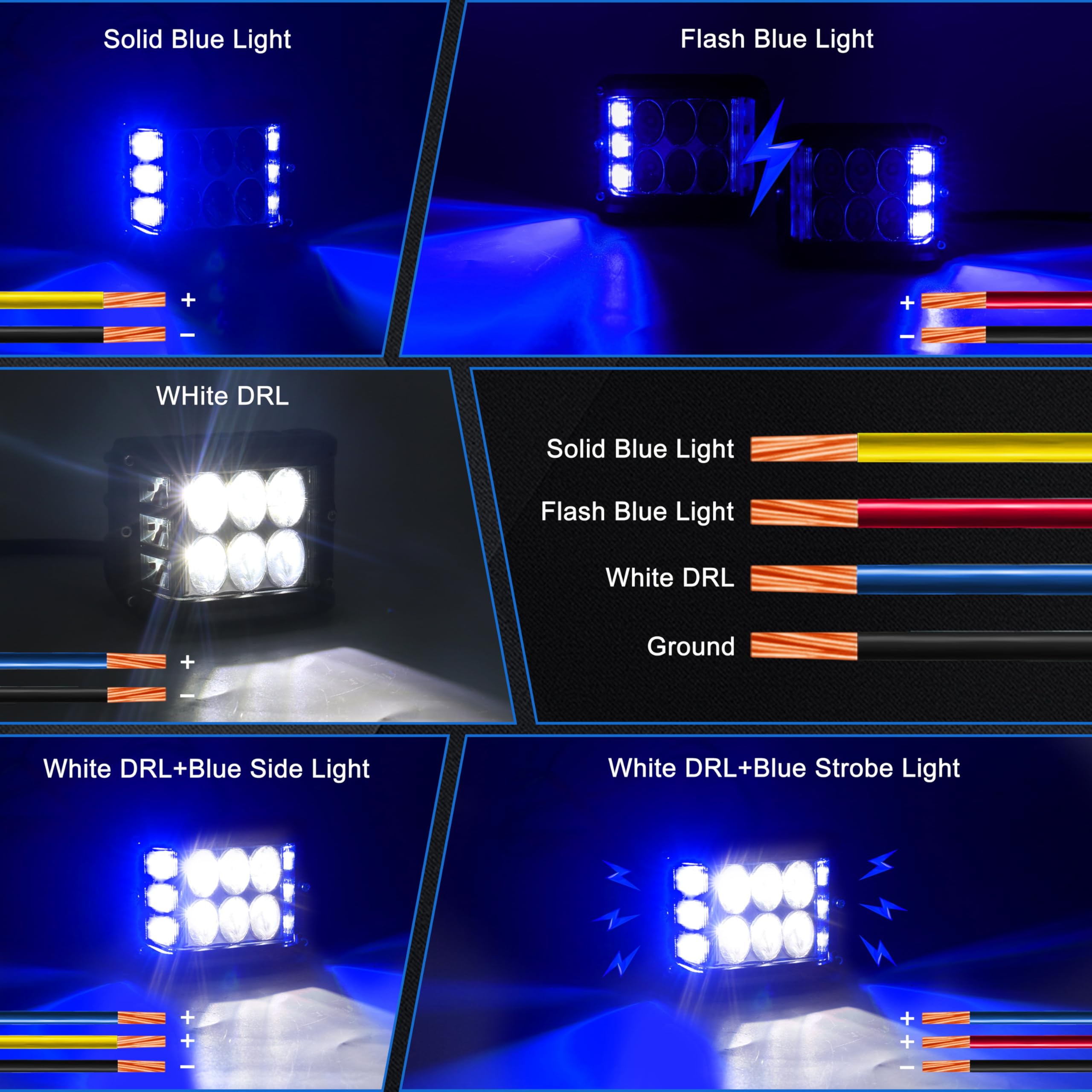 Hoyuza Side Shooter Pod Lights 4 Inch Dual Side Blue Strobe Led Cube Lights For Farm Tractor Plow Truck Boat Atv Utv Suv Off-Roa