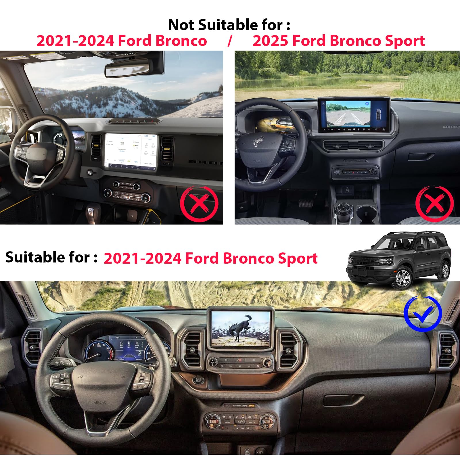 Carwiner Center Console Dash Storage Tray for 2021-2024 Ford Bronco Sport, Black, ABS Material, CX430 Organizer with Cellphone Holder