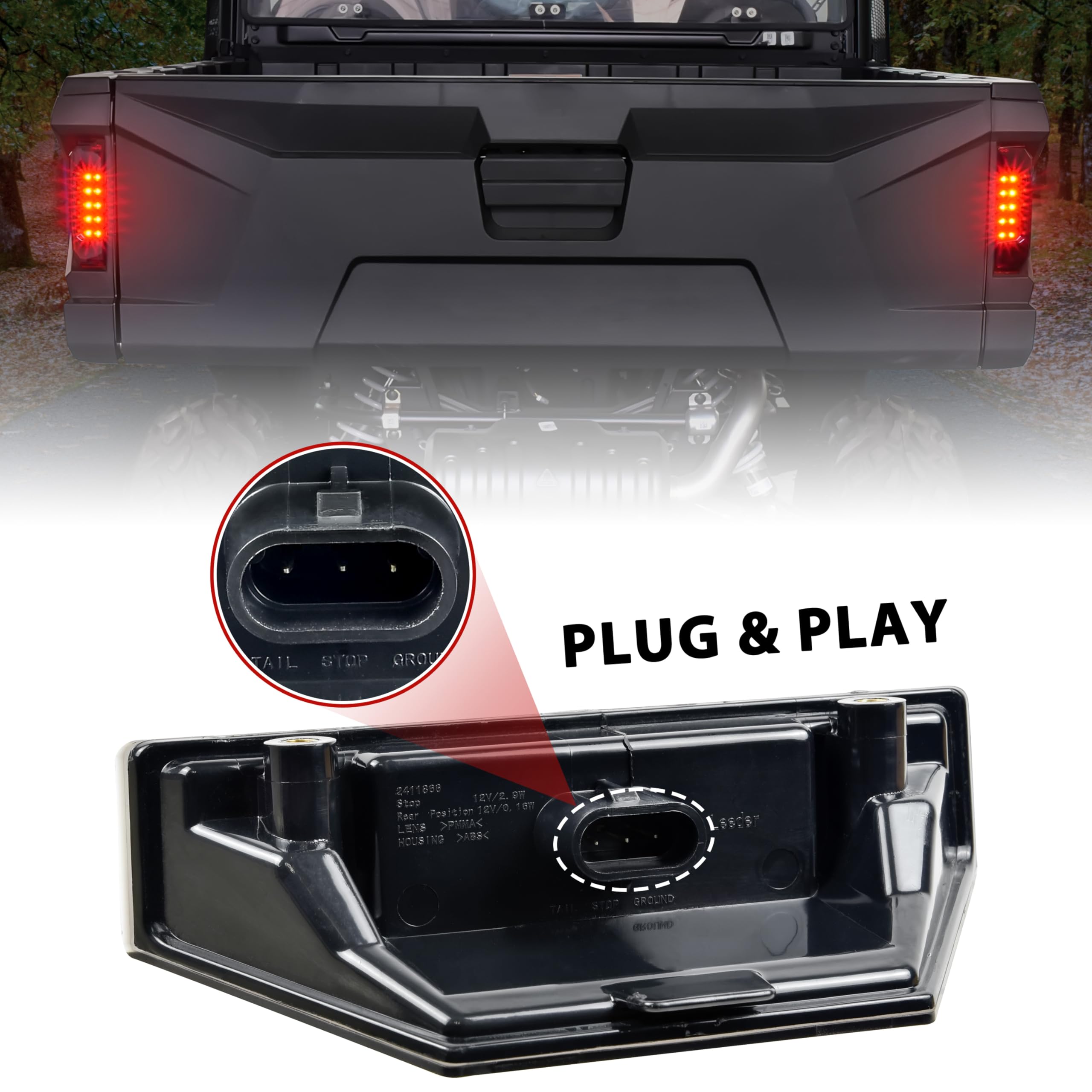 SAUTVS Ranger Tail Lights, Smoked Black LED Taillights Rear Brake Stop Lights for Polaris Ranger 570 Full Size XP 900 Ranger 570