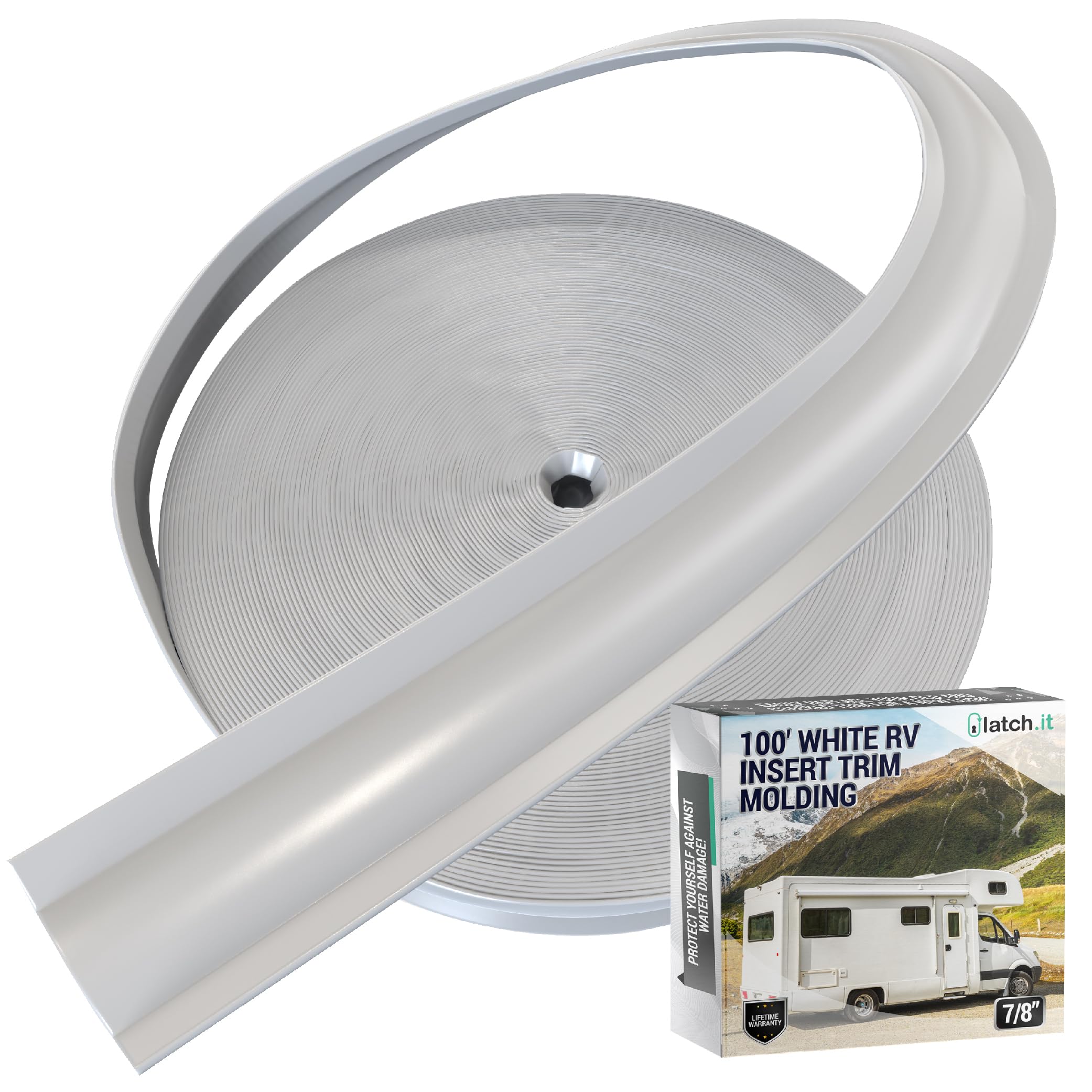 LATCH.IT RV Trim Molding Insert 7/8'' (White) | 100 RV Trim Molding Exterior | UV-Resistant Vinyl RV Corner Molding | Durable RV