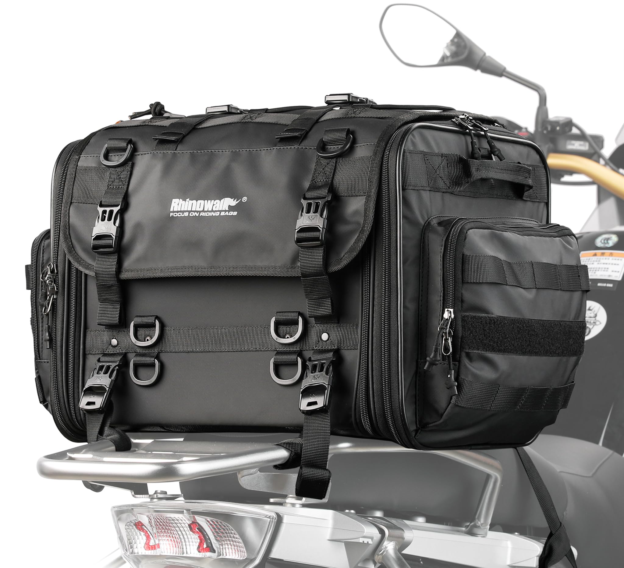 Rhinowalk Motorcycle Tail Bag, Expandable Motorcycle Travel Luggage Bags 60L, Motorcycle Powersports Saddle Bags, Motorbike Helmet Bag Waterproof Rain Cover With Straps (Black)