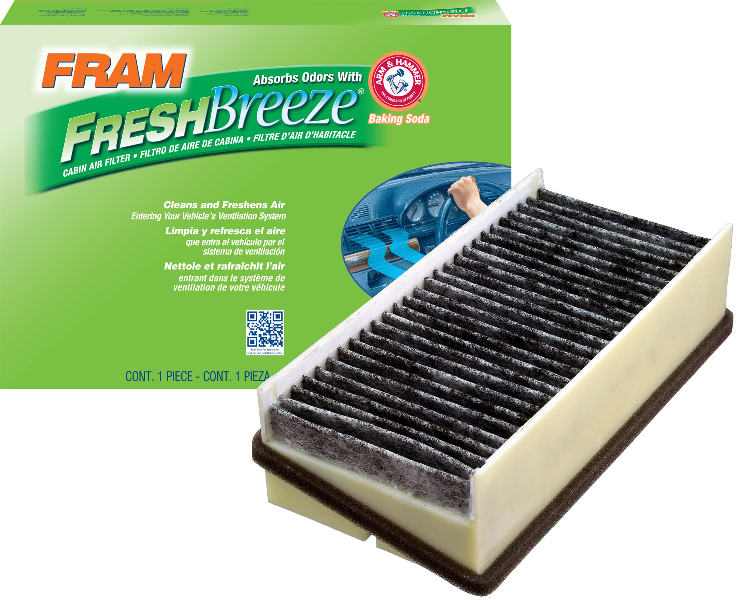 Fram Fresh Breeze Cabin Air Filter Replacement For Car Passenger Compartment W/ Arm And Hammer Baking Soda, Easy Install, Cf8327