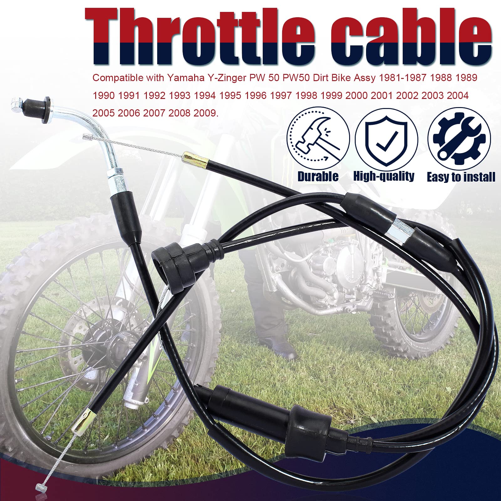 Qazaky Throttle Cable Compatible With Yamaha Y-Zinger Pw 50 Pw50 Dirt Bike Assy 1981-1987 1988 1989 1990 1991 1992 1993 1994 199