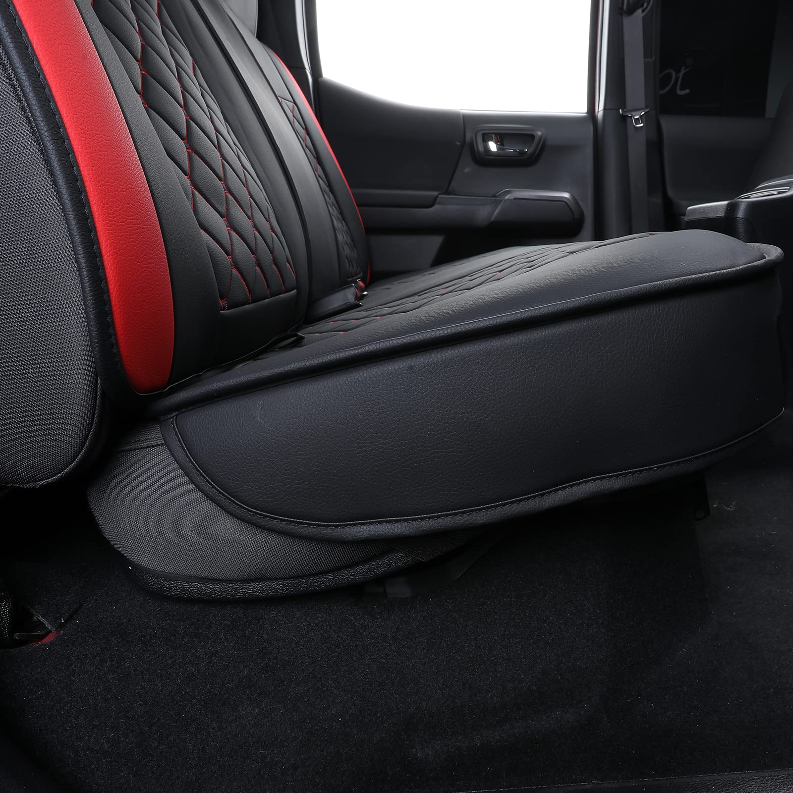 Tomatoman Tacoma Seat Covers Customized For 2005-2024 Sport Extended Access Cab Pickup Truck, Waterproof Faux Leather Car Cushions(Rear Seat, Black-Red)