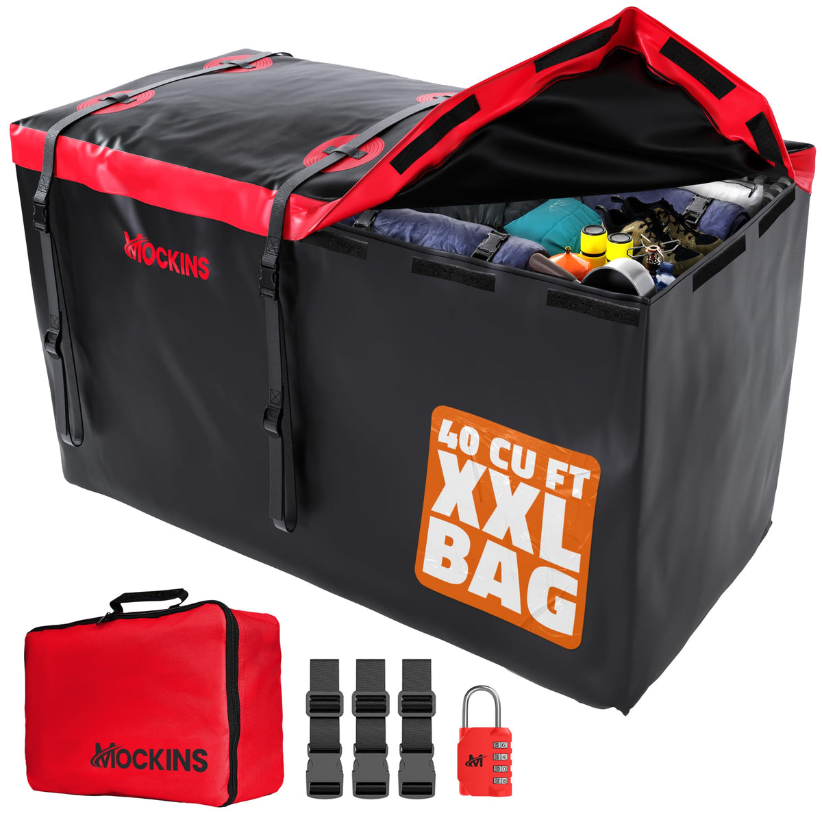 Mockins 40 Cu.Ft. Xl Trailer Hitch Cargo Carrier Bag | 70''X30''X33'' Heavy Duty Waterproof Truck Bed Storage | Abrasion-Resista
