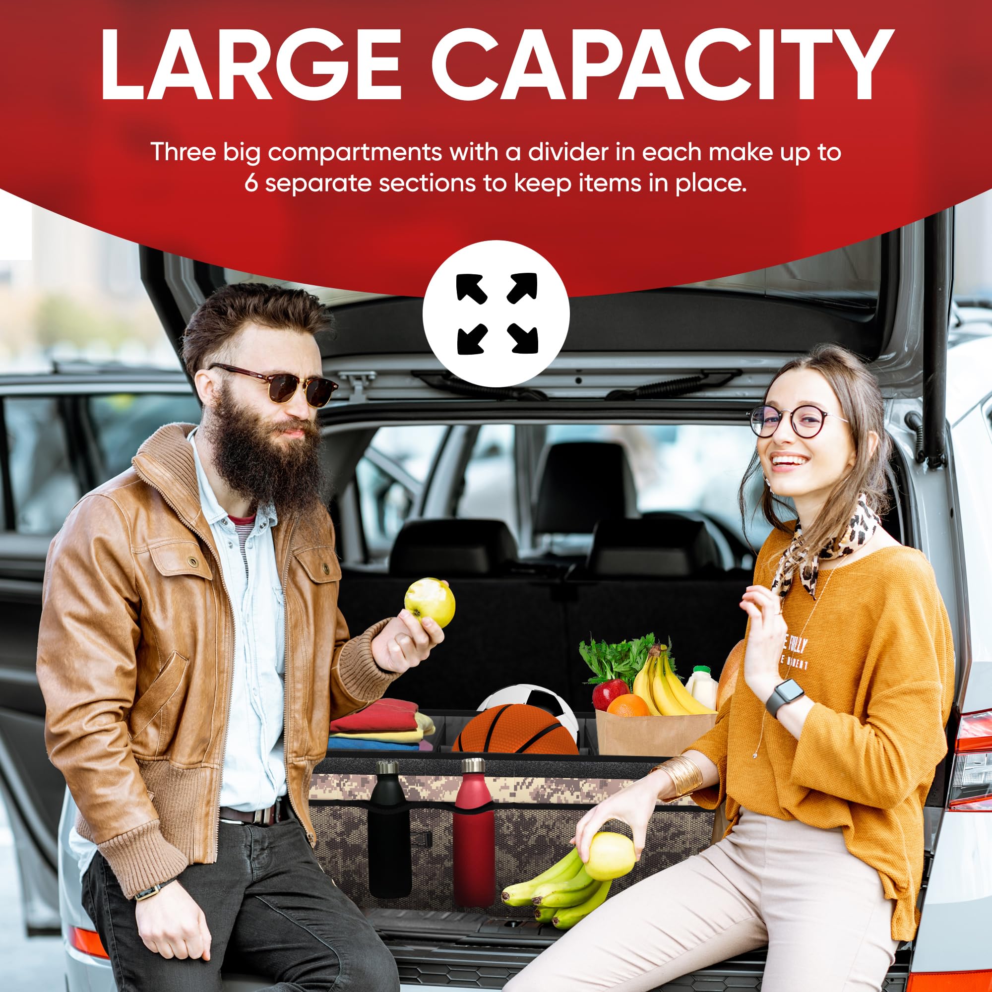 Fortem Car Trunk Organizer, Collapsible Multi Compartment Suv Organizer, Foldable Storage For Car Accessories For Women Men, 600