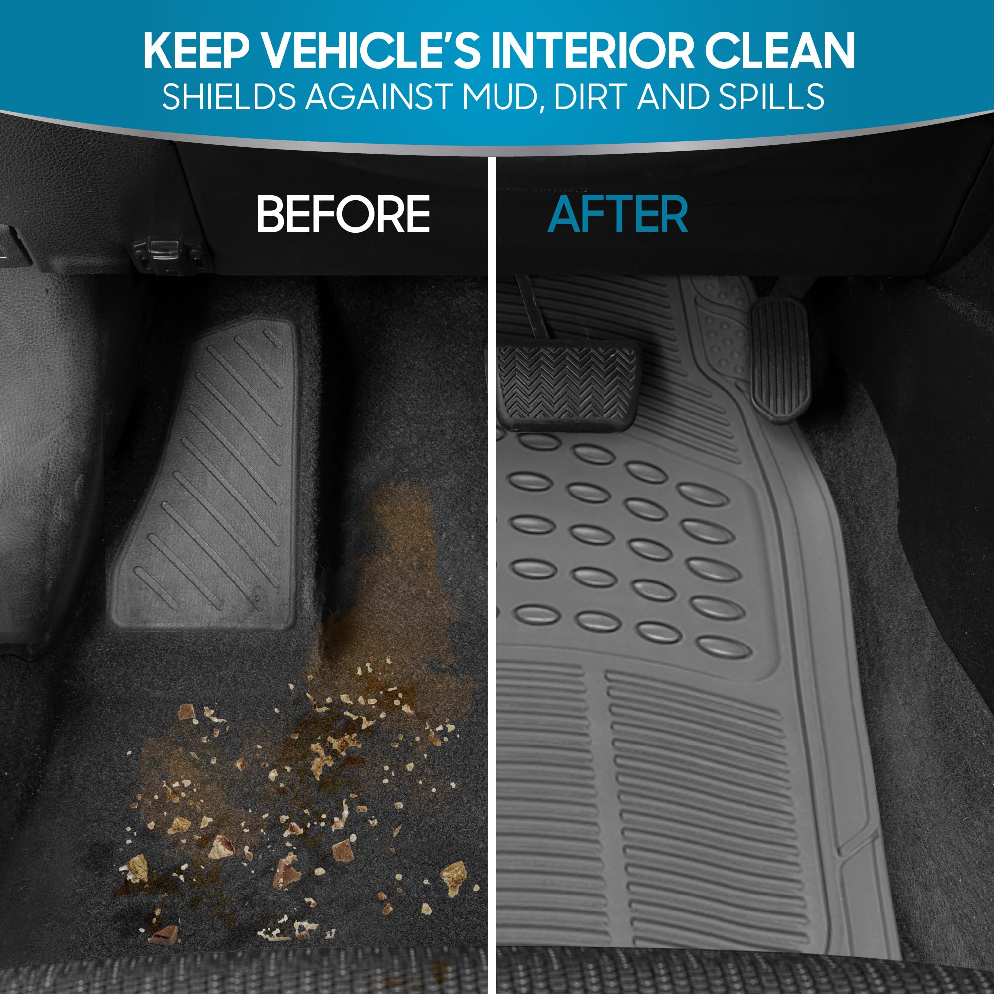 Bdk All Weather Rubber Floor Mats For Car Suv & Truck - 4 Pieces Set (Front & Rear), Trimmable, Heavy Duty Protection (Grey), 1