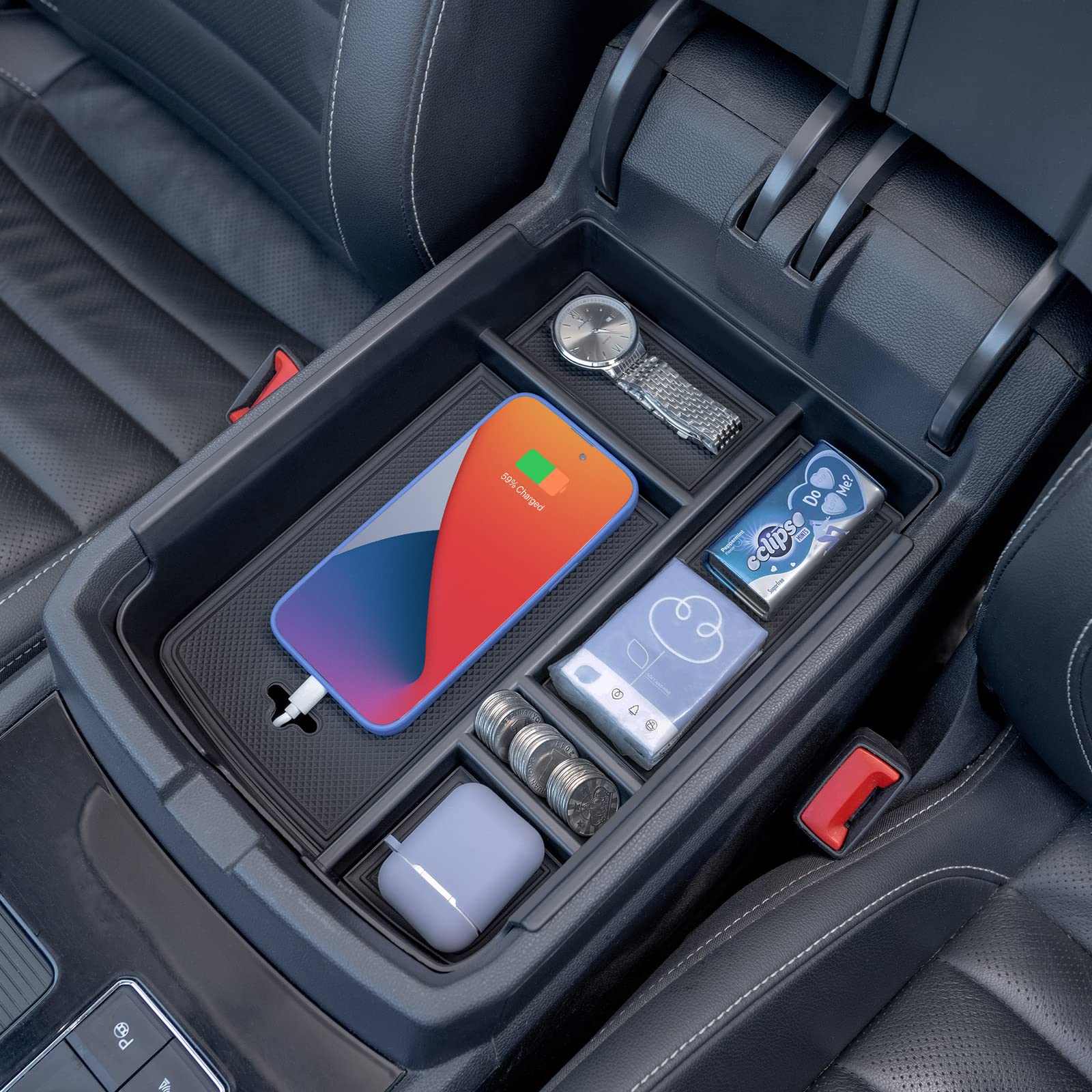 Topinstall New Center Console Tray Compatible With 2018-2023 Vw Atlas/Atlas Cross Sport, Armrest Organizer Storage Insert Interior Accessories, Won'T Affect The Closing Of The Lid (Doesn'T Fit 2024)