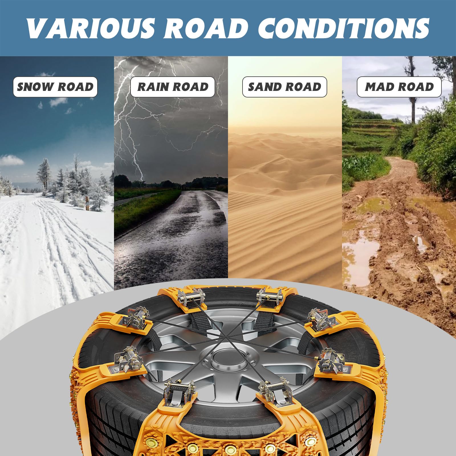 Mophoto Upgraded Tpu Snow Chains 8 Pack, Tire Chains For Cars/Suvs/Pickup Trucks, Security Chains, For Tire Width 165-275Mm, Eas