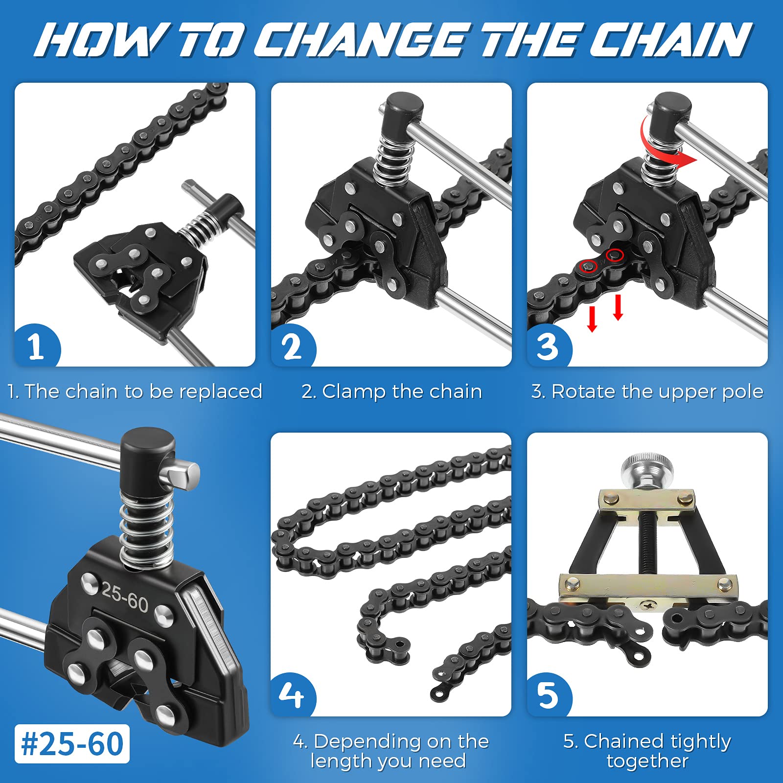 13 Pieces Roller Chain Disassembly Kit, Include Detacher Breaker Cutter Roller Chain Connecting Puller Holder Tool 40 Roller Cha