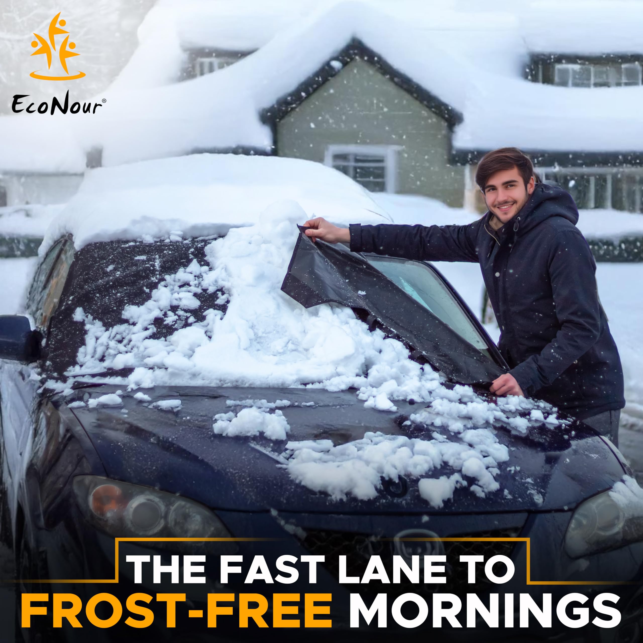 Econour Windshield Cover For Ice And Snow | Windshield Frost Cover With Elastic Strap | Windproof Double Strap Design | Water, H