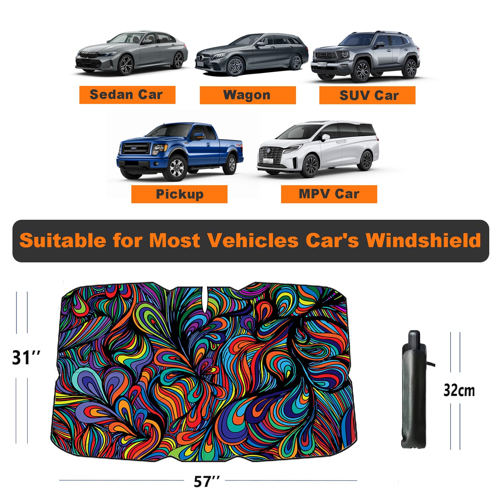 Coricha Windshield Sun Shade Umbrella for Car Front Window Sun Visor for Windshield 2025 Car Summer Accessories 100% Blackout Pr