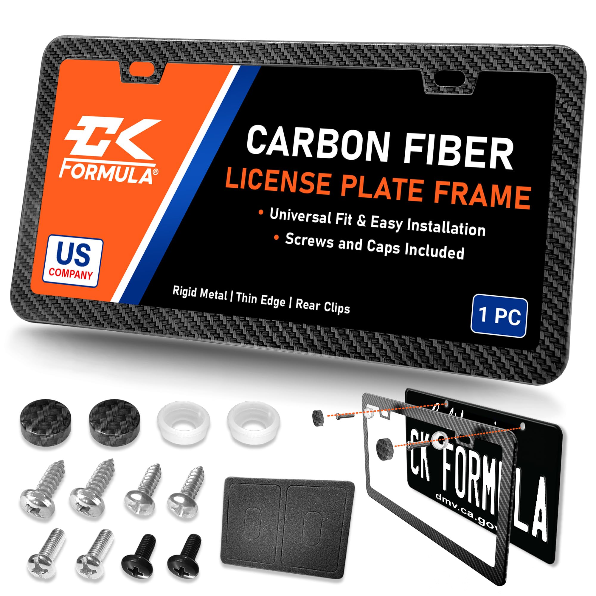 Thin Carbon Fiber License Plate Frames Black Metal - 1 Pack, Car License Plate Holder For Men, Porta Placas Para Auto, Licence C