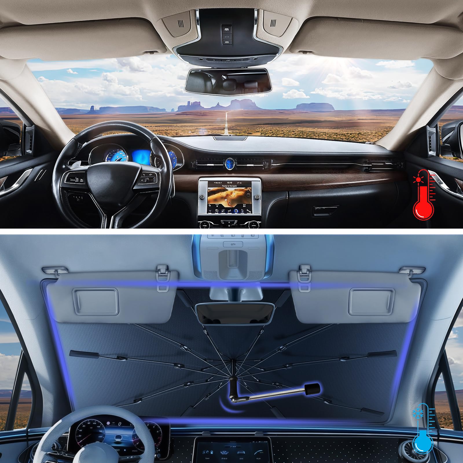 [2025 Upgrade] Windshield Sun Shade Umbrella, Scratch-Free Car Sunshade For Suvs, Foldable Automotive Interior Sun Protection |