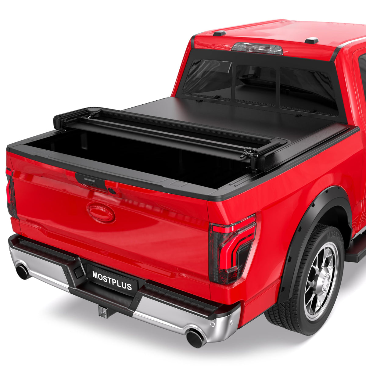 Mostplus Quad 4-Fold 6.5 Ft Soft Fold Truck Bed Tonneau Cover Compatible For 2009-2014 Ford F150 F-150 Styleside Fourth Fold (Ex